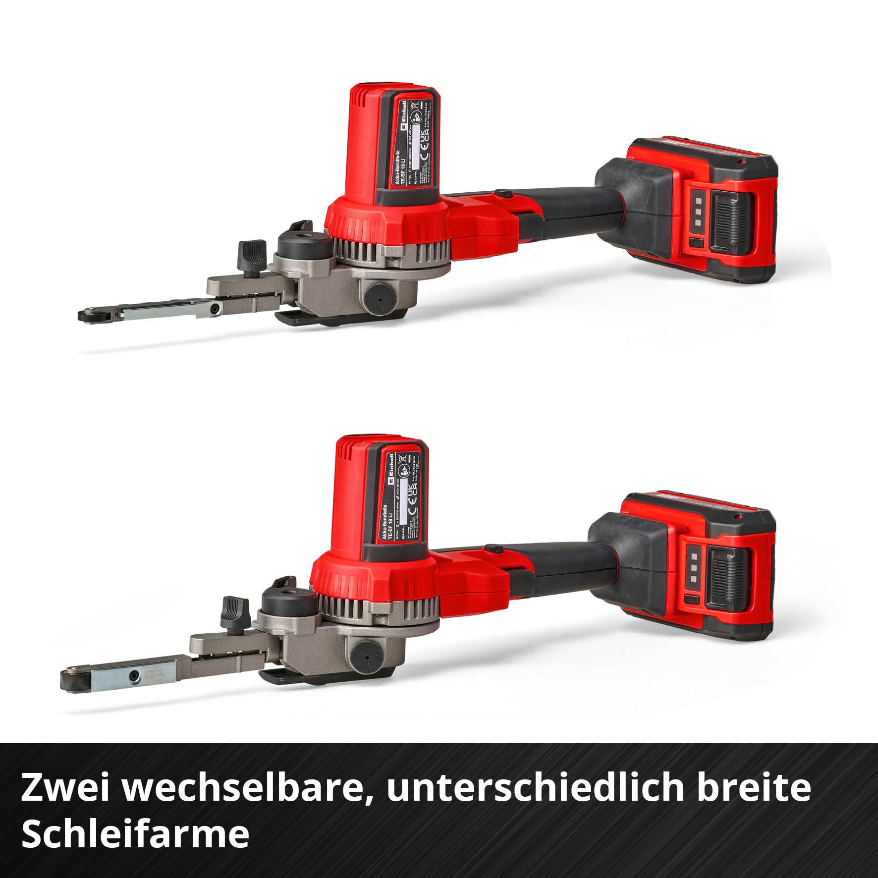 Einhell Akku-Bandfeile TE-BF 18 Li-Solo Power X-Change (18 V, Geschwindigkeit bis 1.700 m/min, 2x Schleifarme 9 mm und 13 mm, inkl. 12x Schleifbänder, ohne Akku)