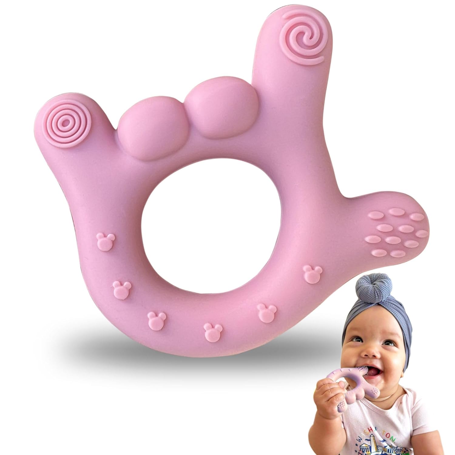 I Love You Silicone Hand Teether, Teethers for Babies 3-6 Months, Soft Teething Toys 6-12 Months bpa Free, Massaging Teething Relief (Blue)
