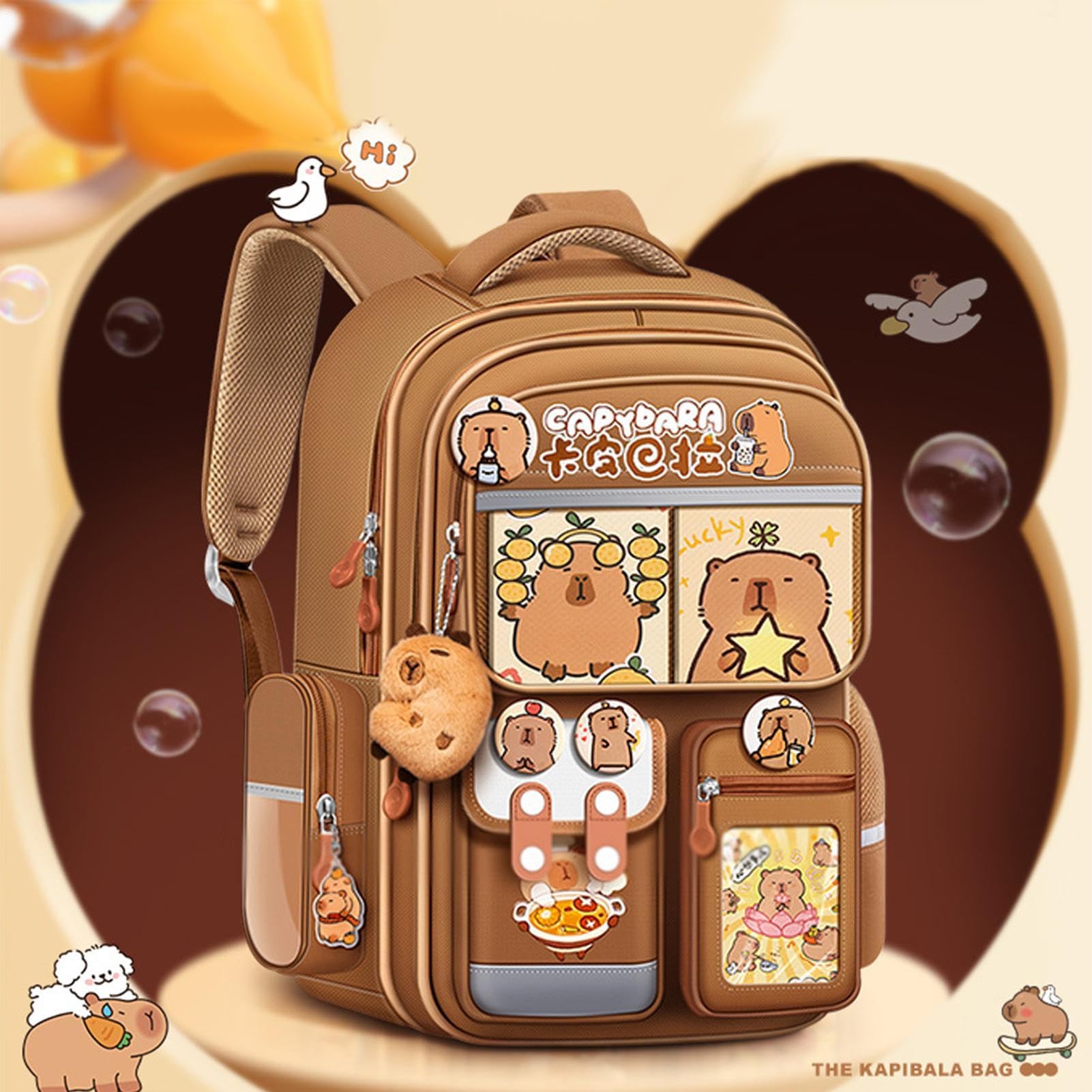 Capybara - Zaino per la scuola elementare per bambini, impermeabile, grazioso e impermeabile, per adolescenti, ragazzi, figlie, ragazze, donne, amici, familiari