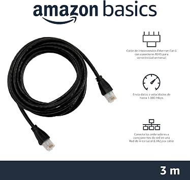Amazon Basics Ethernet Network Cable with RJ45 Connectors (Cat. 6, 1000 Mbit/s, 3 m), Black