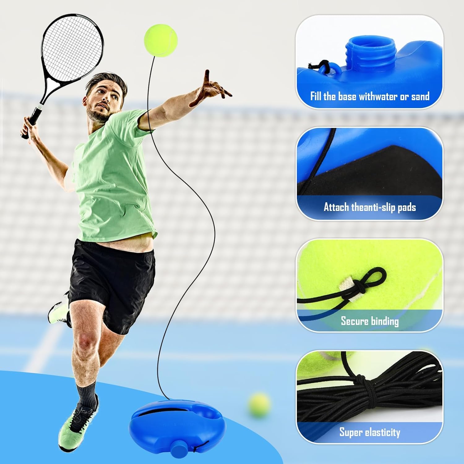 Byffoer Tennis Trainer - Set da tennis, con 2 palline di rimbalzo, elastico, per allenamento di tennis, per adulti, bambini, giocatori principianti