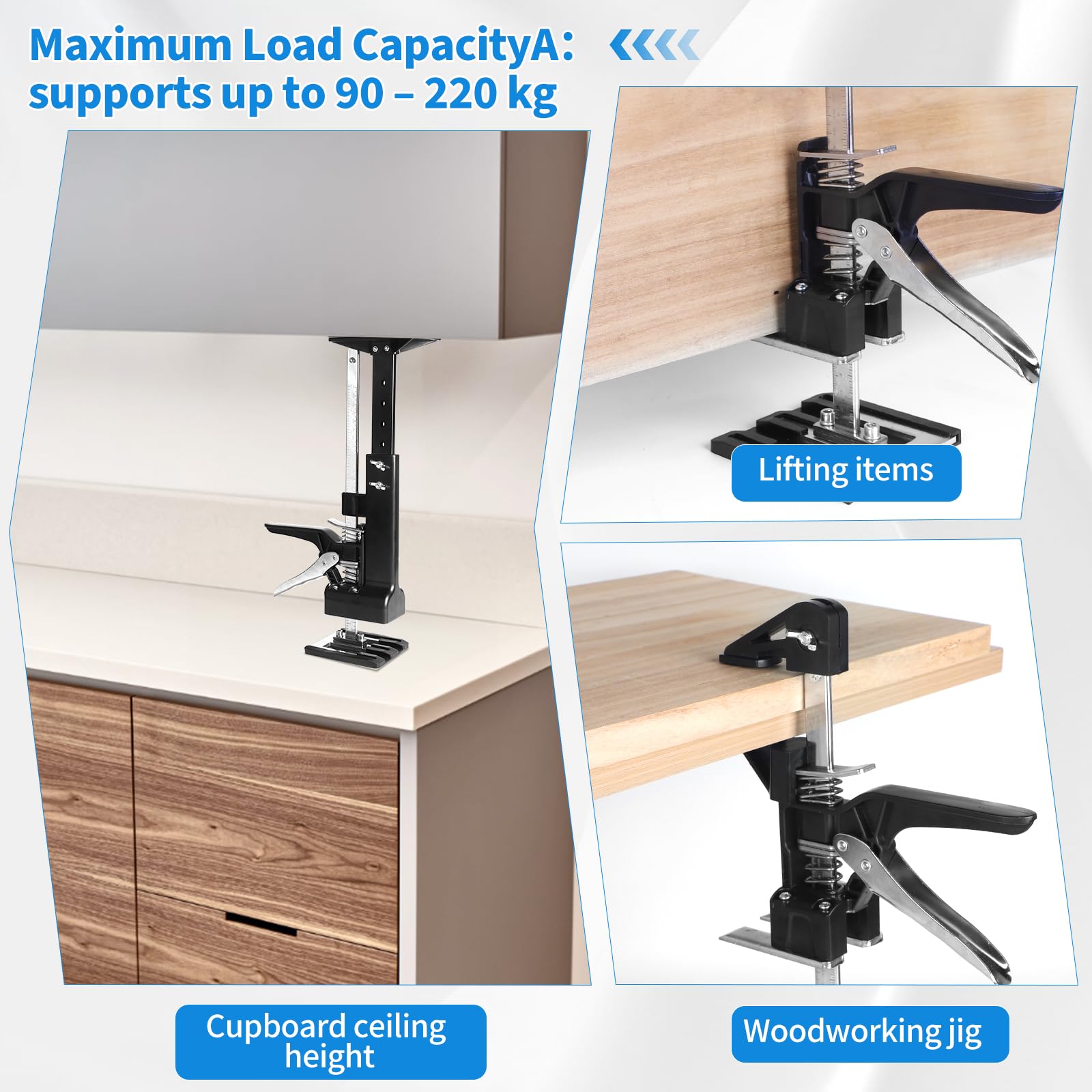 DBREAKS 3-in-1 Multi Arbeitssparender Arm mit Skala, 2Pcs 38CM Multifunktionale Handhebewerkzeug Bis zu 220 kg mit Metall-Schrankwagenheberstützstange & Holzbearbeitungsklemmen, Arm Handwerkzeug Heber