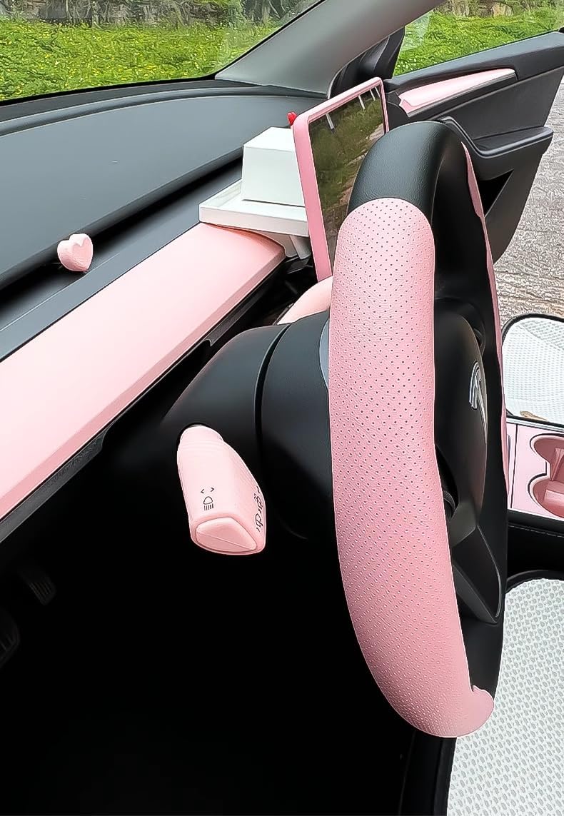 Pink Dashboard Cover and Front Door Cover Compatible with Tesla Model 3（2021-2023） and Model y（2019-2024 (Pink)