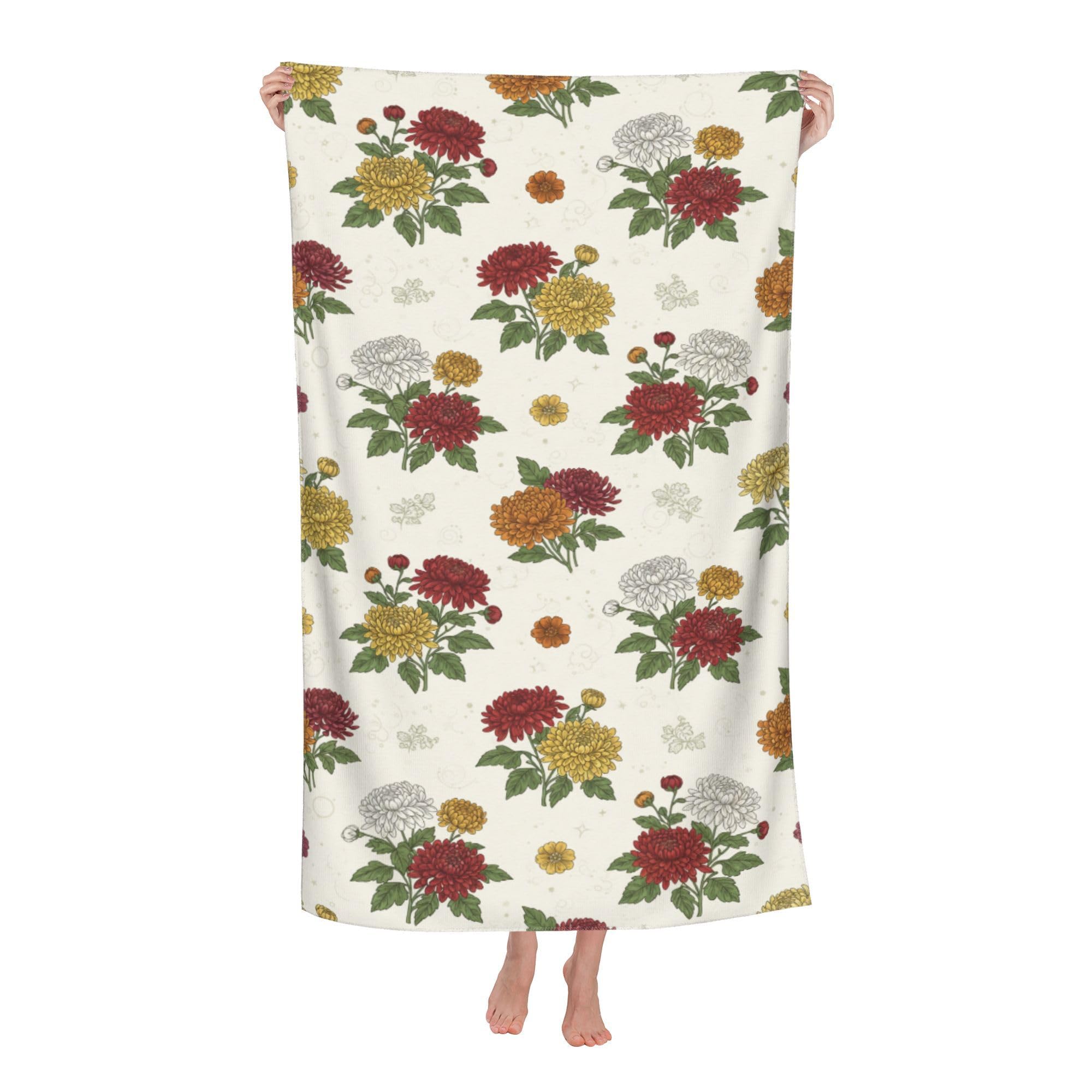 peiyeety Beautiful Chrysanthemums Soft Bath Towels Absorbent Bathroom Towel for Beach Hotel Gym Spa Shower
