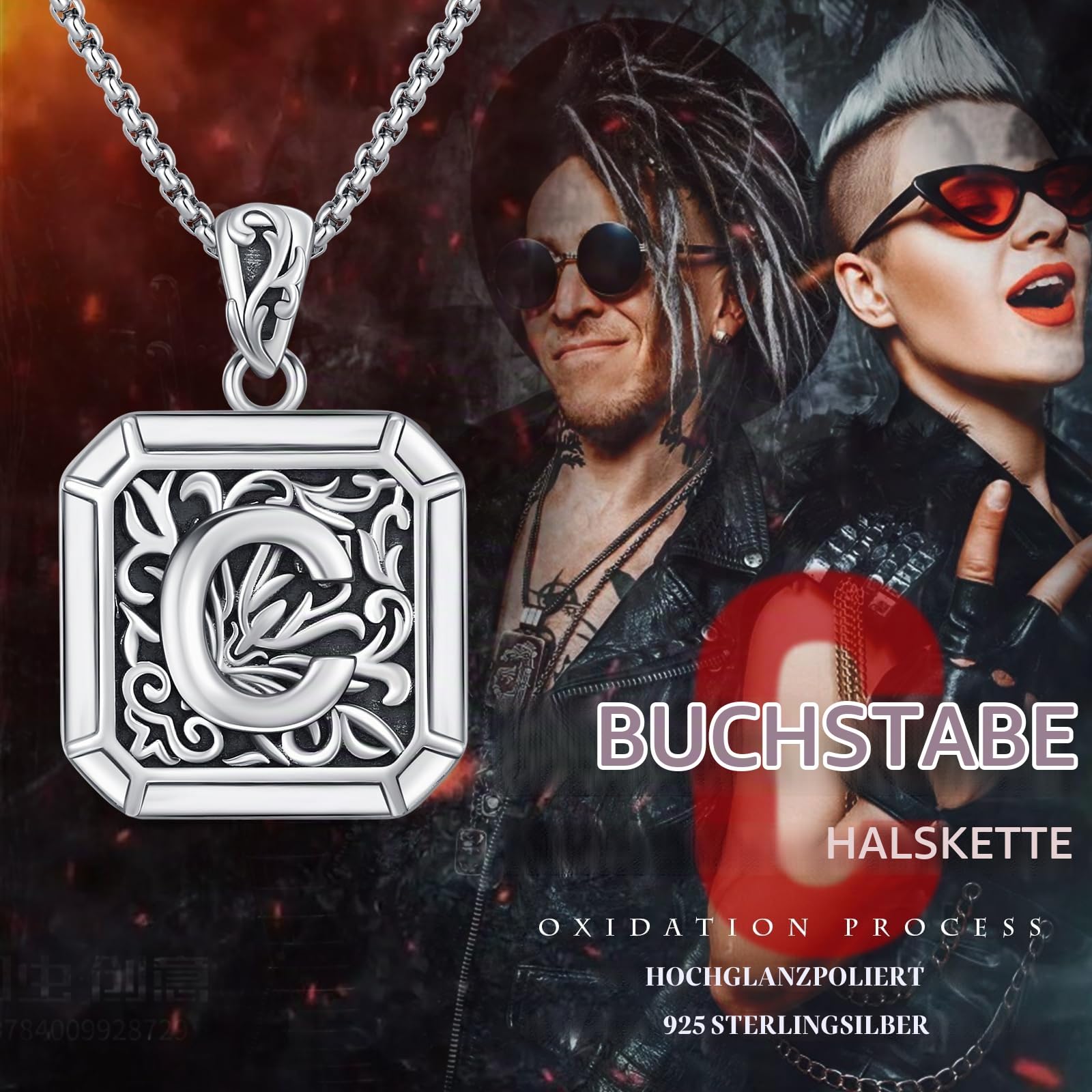REDSUN Buchstabe Kette 925 Sterling Silber Buchstabe Halskette Retro Oxidation Stil Anhänger Initiale Halskette Amulett Schmuck für Männer Freund Bruder Frauen