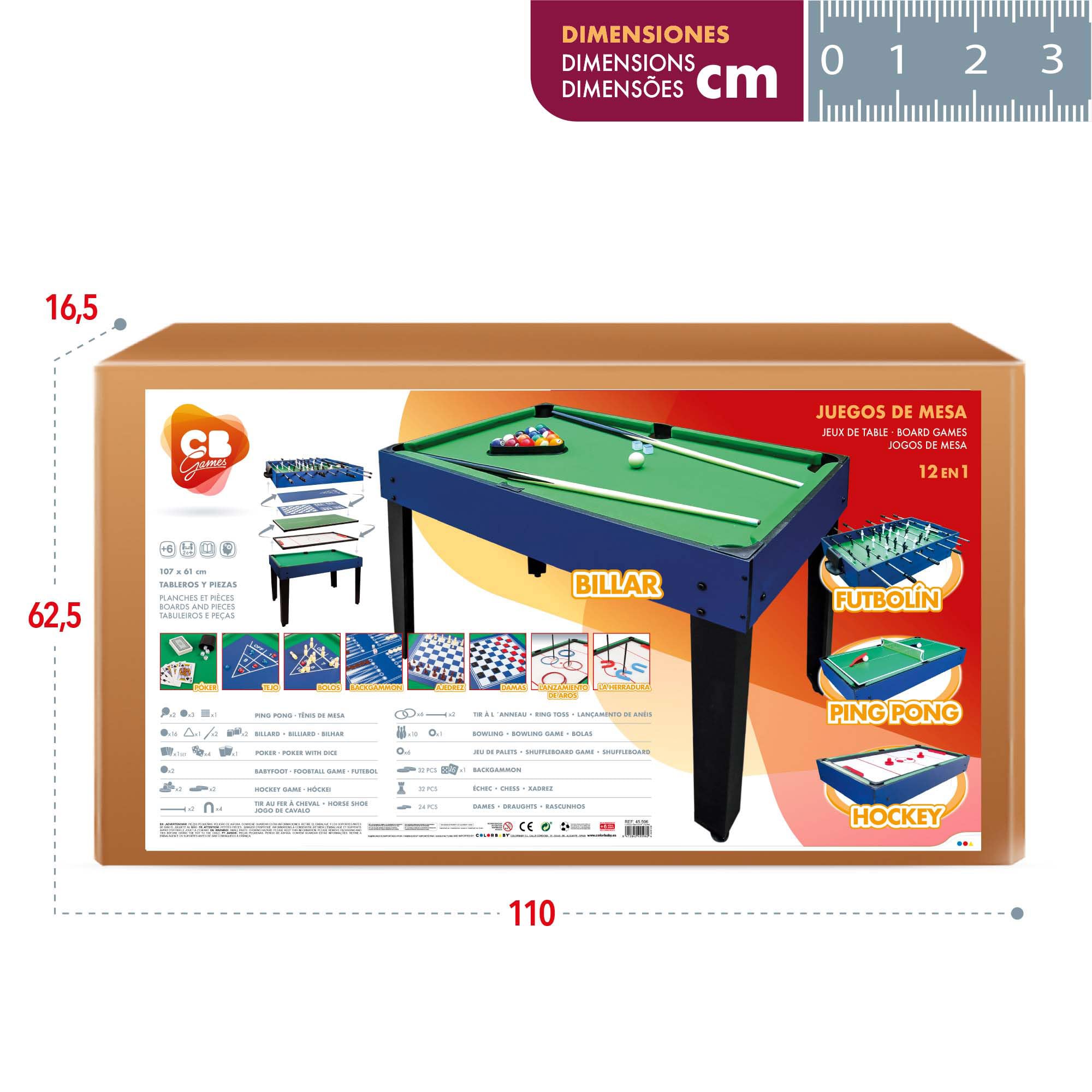 COLORBABY - Table multijeux, Baby-foot en bois, Table de billard convertible, 12 jeux, Jouets pour adultes et enfants à partir de 6 ans - 104 x 57.5 x 69 cm