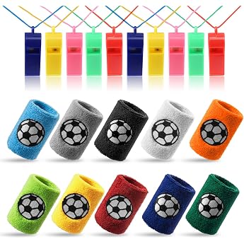 Kesote 10 Colours Sweatband Football and 10 Pieces Whistle Colour Random