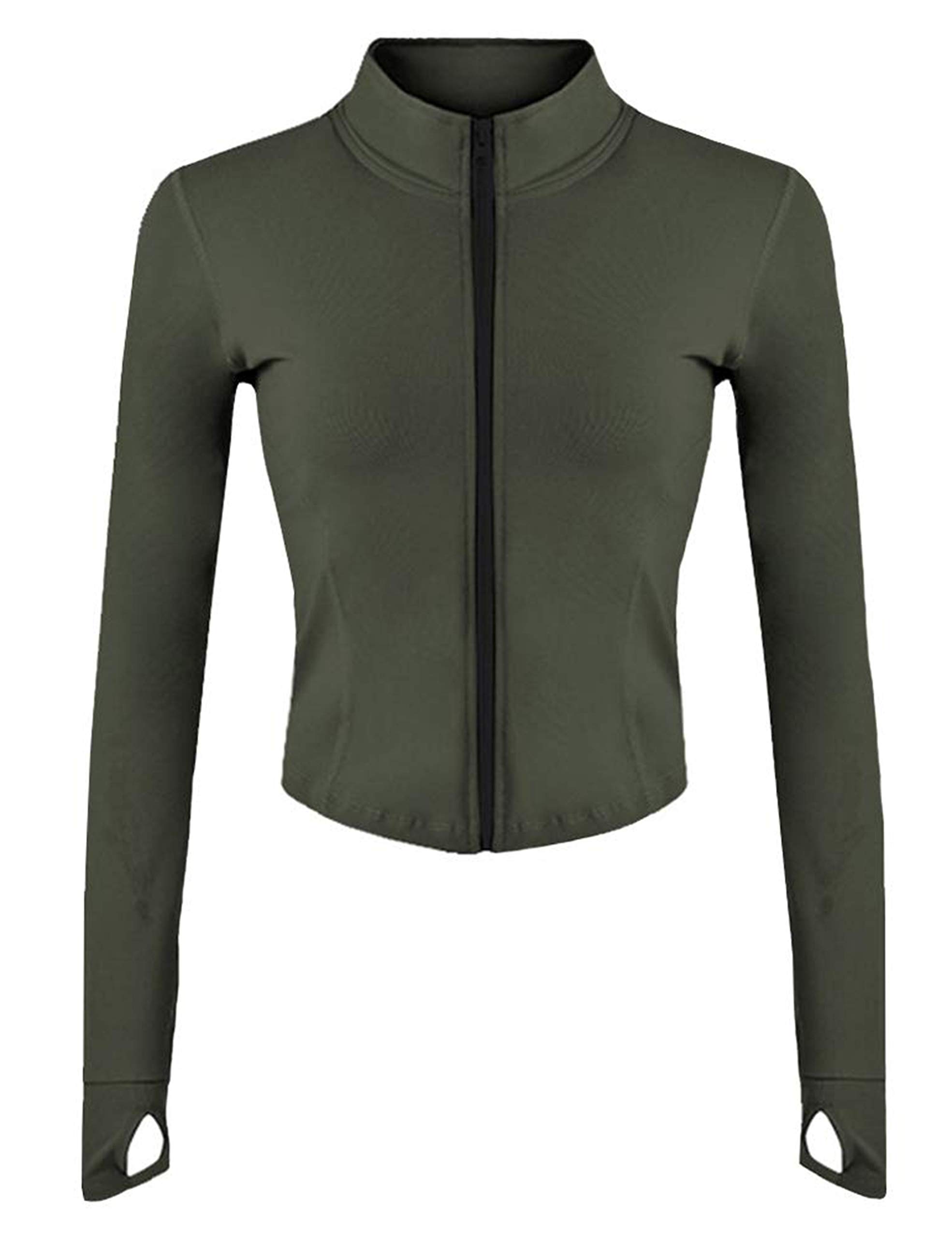 Tanming Women's Full Zip Seamless Workout Jacket Running Yoga Slim Fit Track Jacket