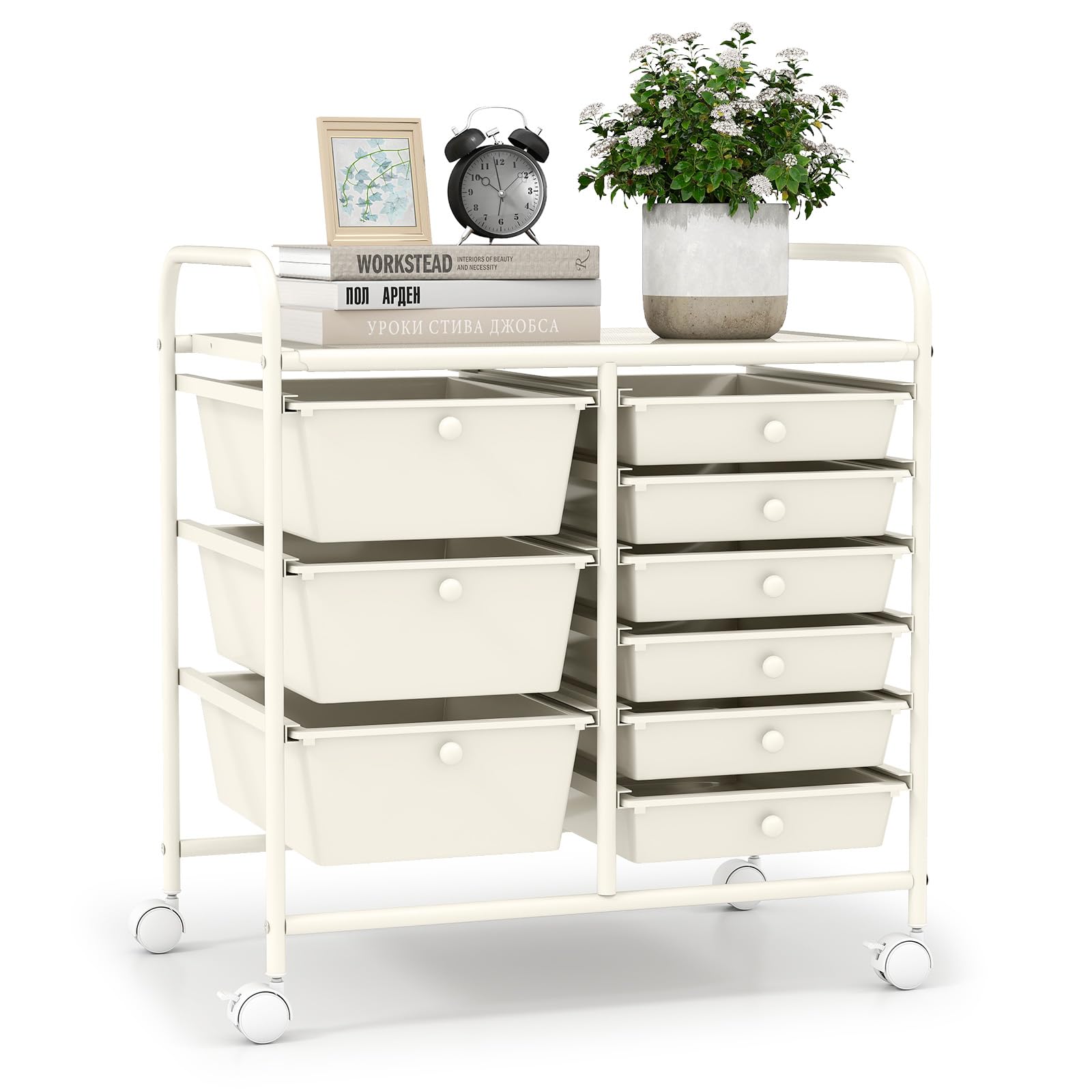 LDAILY 9 Drawer Rolling Storage Cart, Rolling Cart with Drawers for Classroom, Art Supply Craft Organizer on Wheel with Metal Frame &amp; Handles for Home Office School