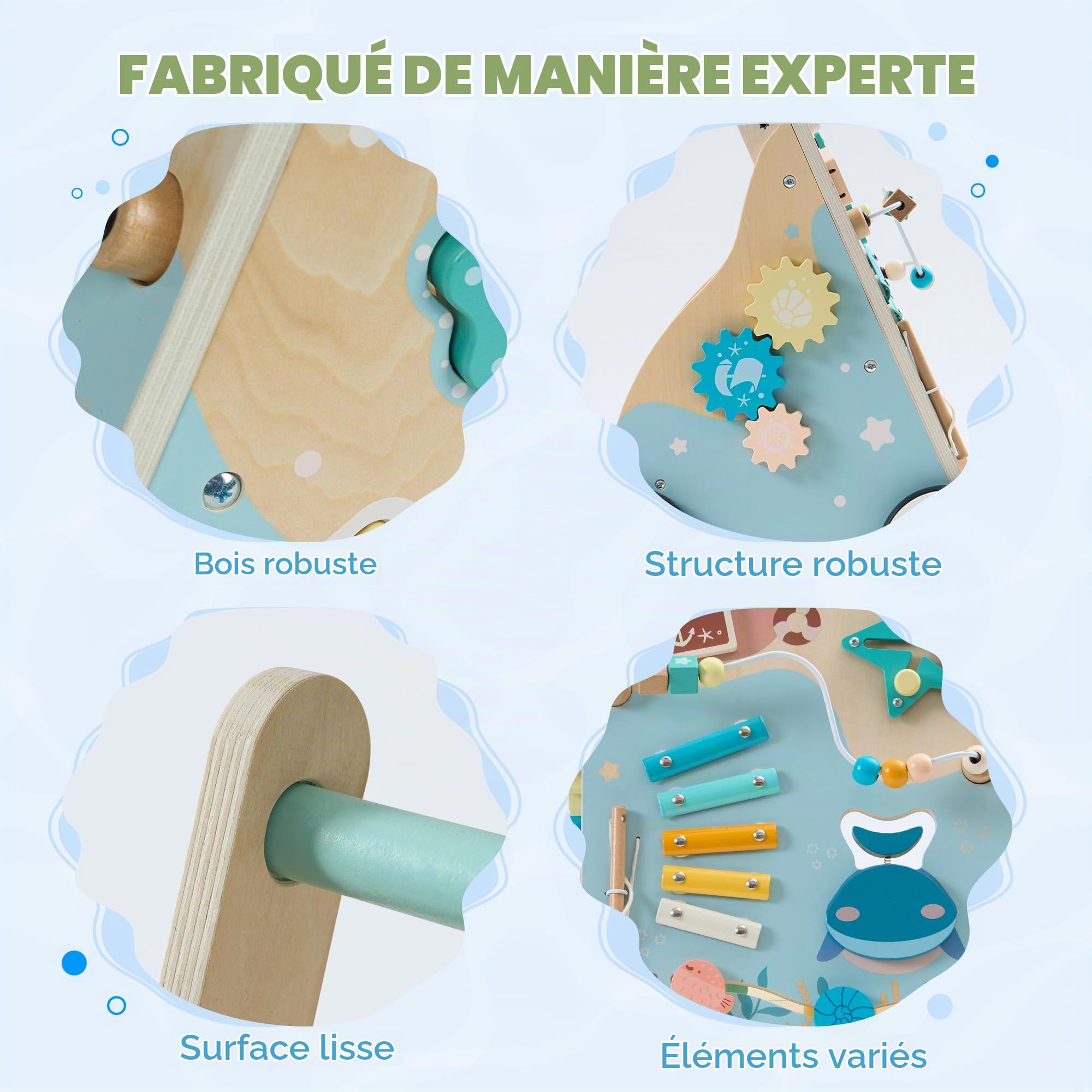 ROBUD Trotteur en bois, aide à la marche pour bébé, marche bébé, thème marin
