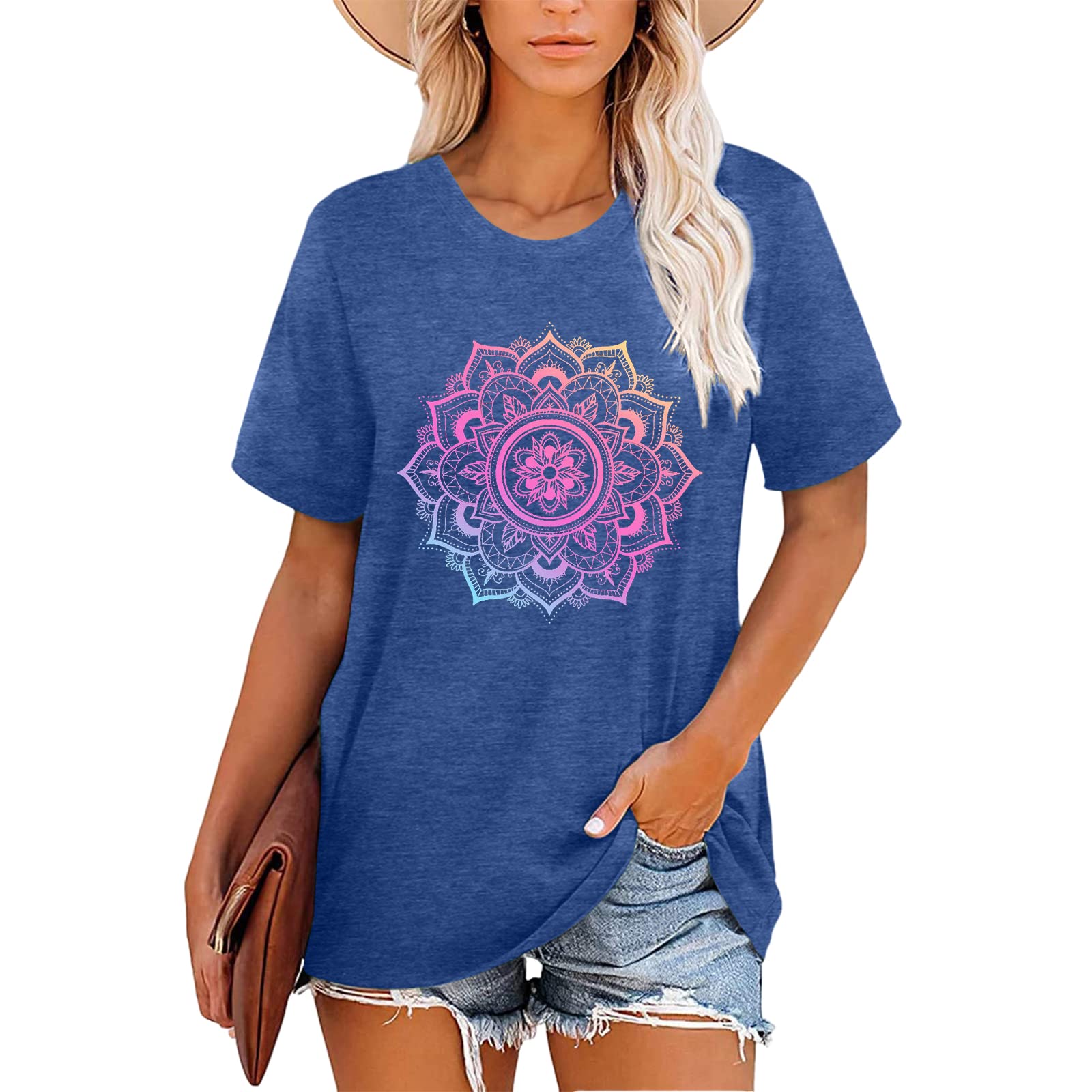 BinshreWomens Dandelion Graphic Tees Teen Girls Cute Mandala Shirts Flower Clothes Casual Summer Tops