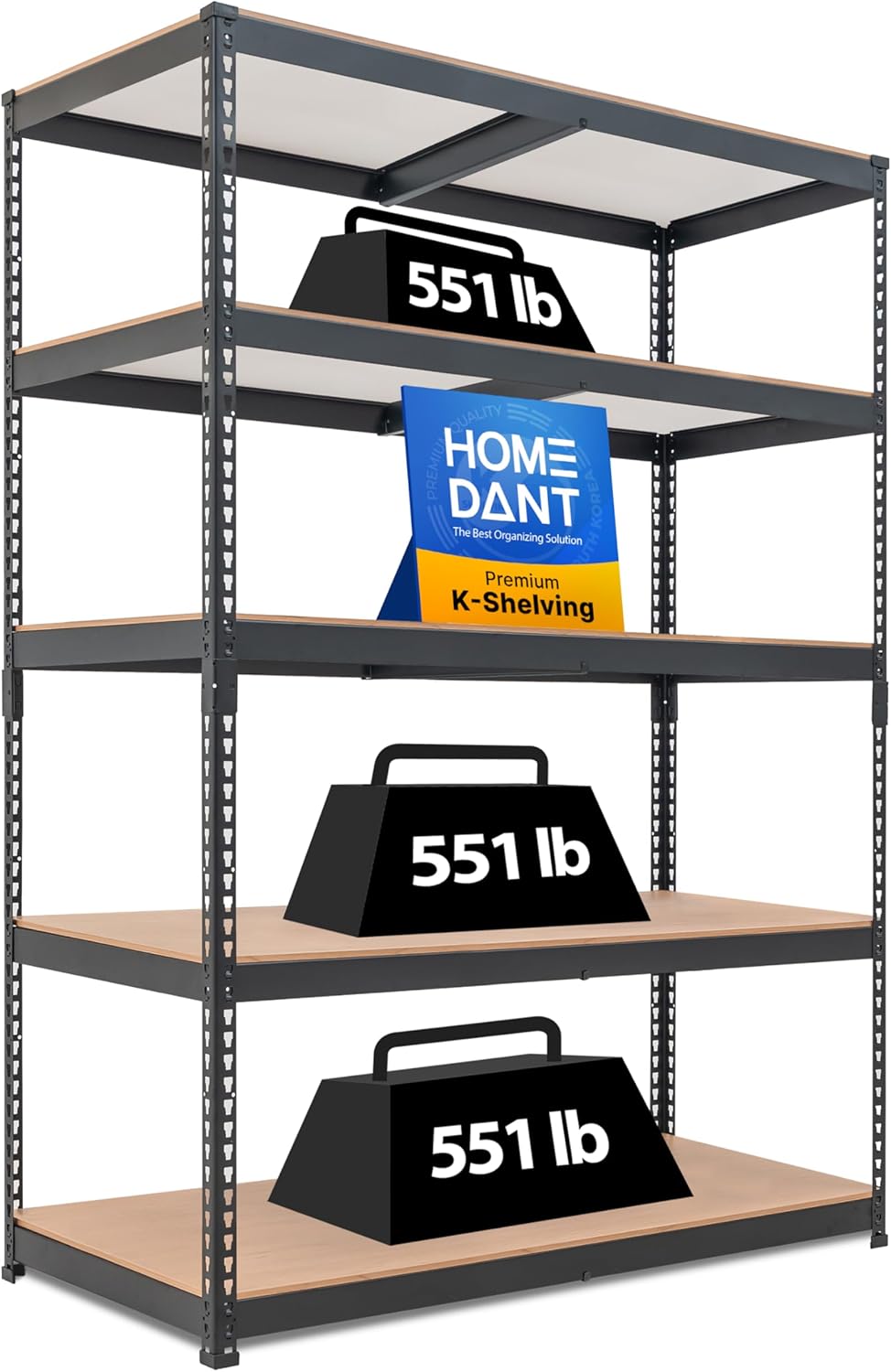 HOMEDANT 5 Tier Storage Shelves Adjustable Laminated Boltless Garage Metal Shelving Unit Heavy Duty Utility Rack Shelf Warehouse Pantry Closet Kitchen (1, (XL Deep) 48.1" W, Black) 1 (XL Deep)47.7"W, Black