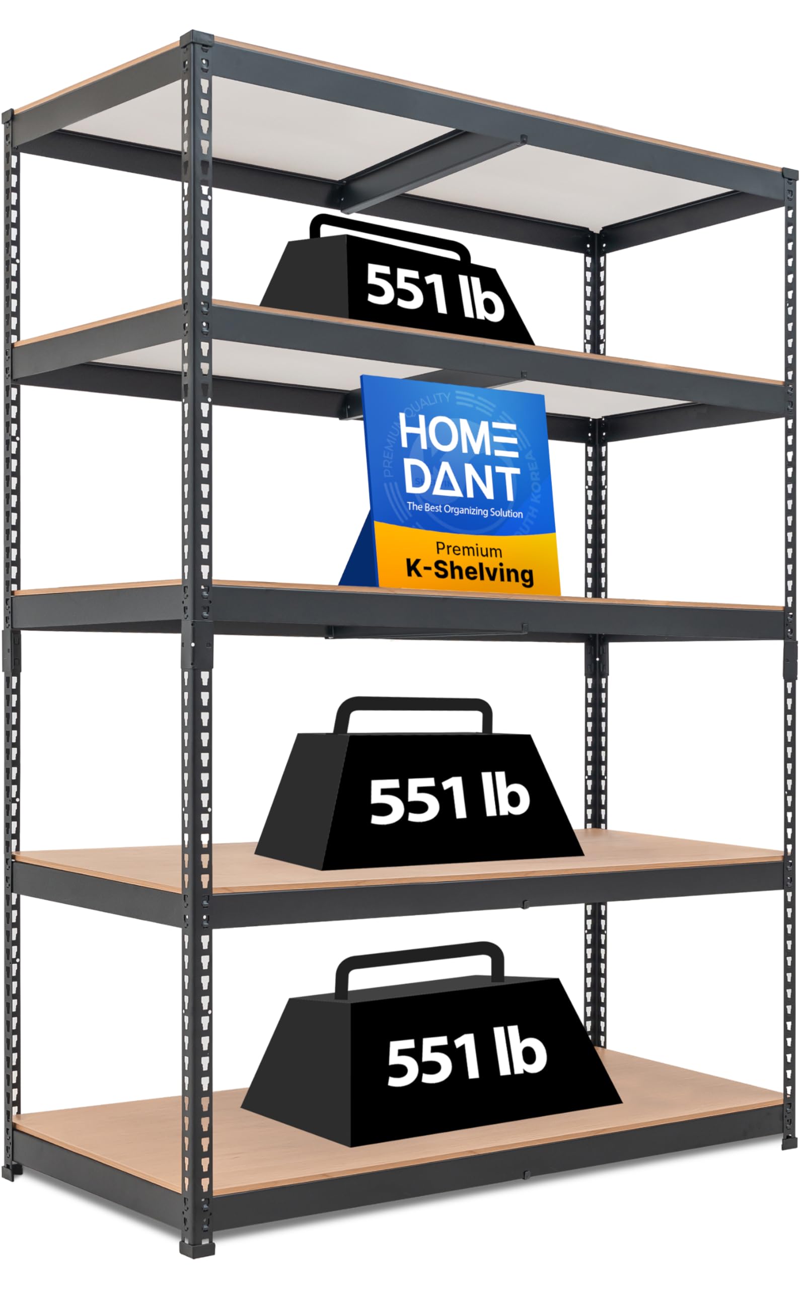 HOMEDANT 5 Tier Laminated Boltless Heavy Duty Garage Storage Adjustable Wide Size Metal Shelving Unit Utility Rack Shelves Organization Multipurpose Shelf Shed Warehouse 47.7"W x 24.1"D x 71.3"H 1Pack