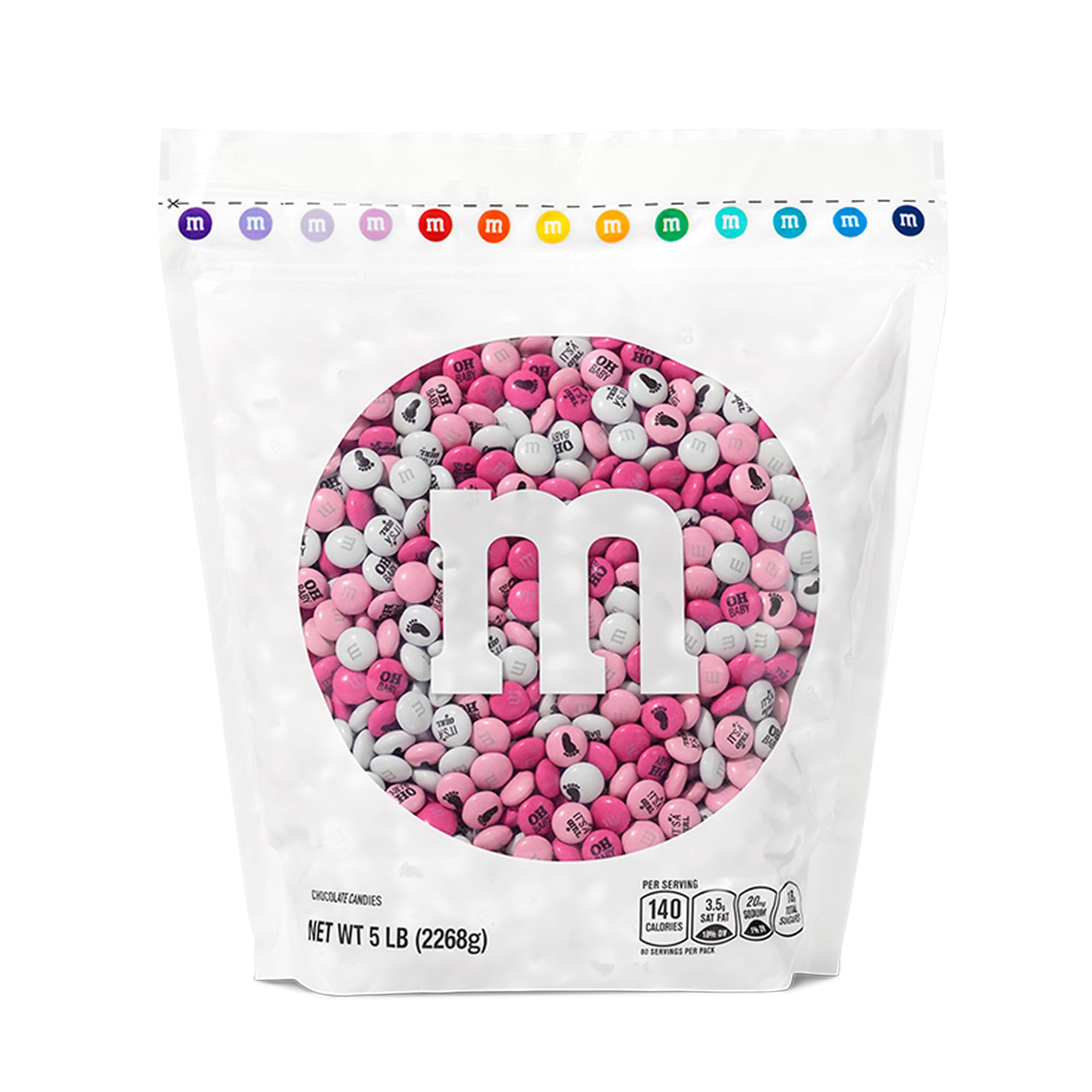 - M&M'S World It's A Girl Milk Chocolate Candy 5lb Bag with Pink and White M&M'S for Baby Girl Showers Gender Reveal Parties and Baby Celebration Favors