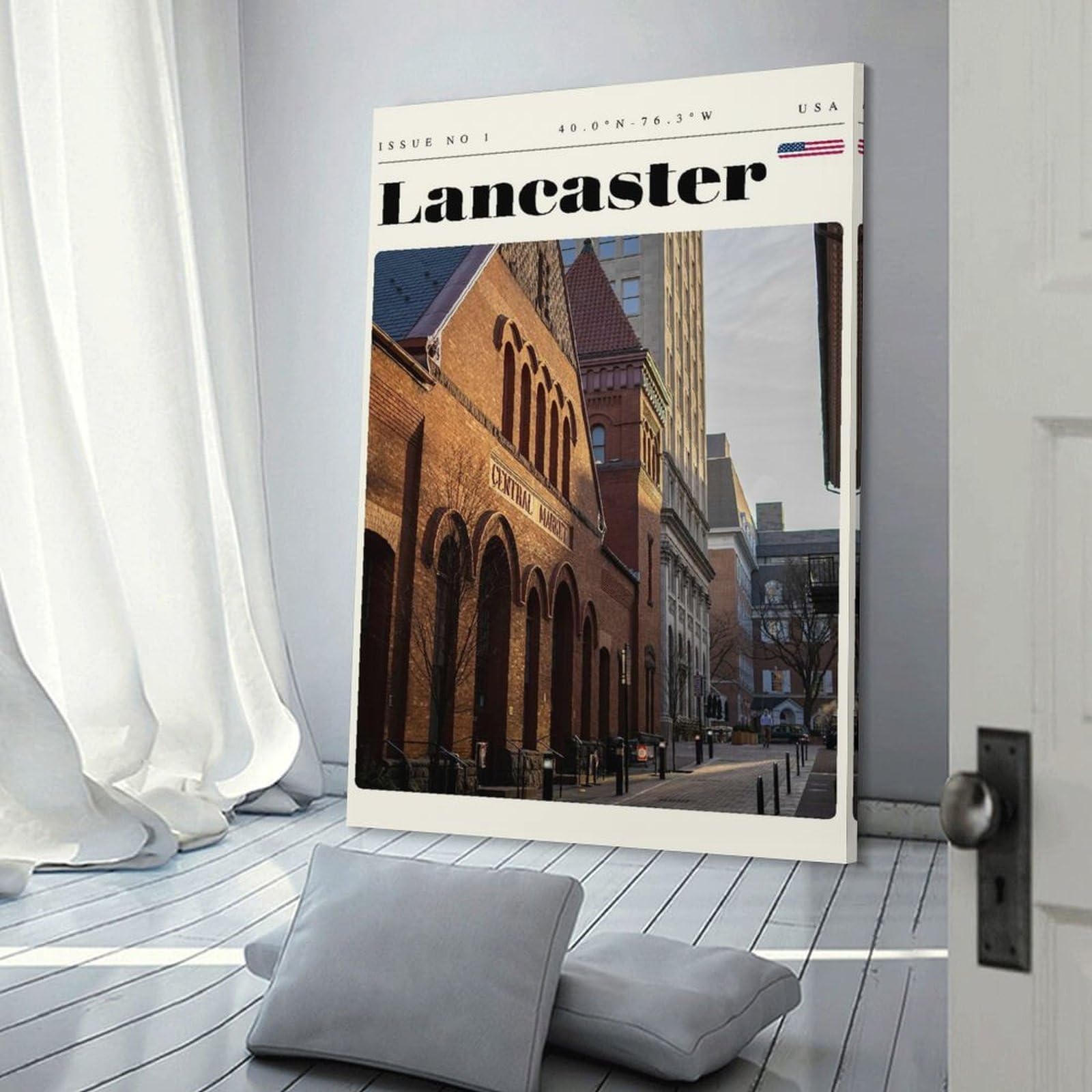 Junmoney Canvas Wall Decor Lancaster Pennsylvania Travel Art, 16x24inch(40x60cm), for Gallery Wall Layouts in Home Or Office, Home Wall Art for Statement Displays