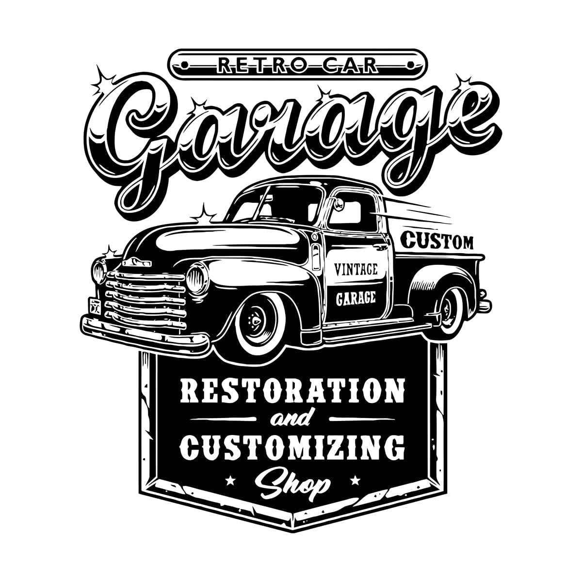 Lzhouting Wall Stickers 0762 Garage Decoration Wall Decals Parking Room Stickers Retro Car Garage Restoration And Customizing Wall Sticker Decal Sticker Large - 68X78cm