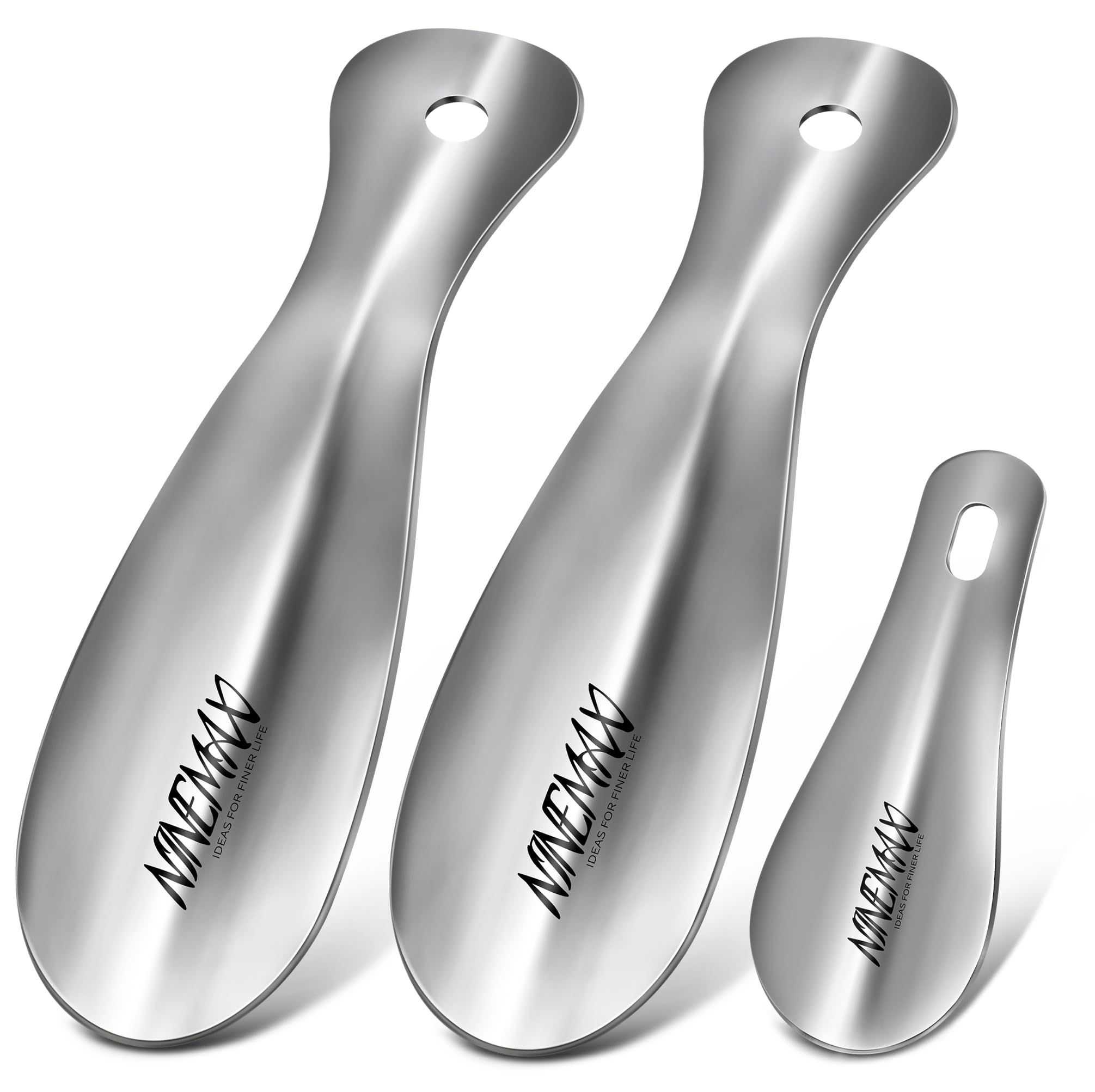 NINEMAX Metal Small Shoe Horn,Travel Shoehorn for Men Women Kids Elderly,7.5In Short Lazy Shoe Helper Football Boot Horn,3.9In Mini Shoe Spoon Wearing Helper (Pack of 3)