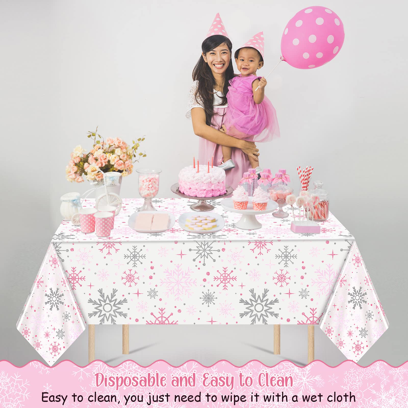 PHOGARY Set van 2 kersttafelkleden in de vorm van een sneeuwvlok voor verjaardagsfeest, decoratiebenodigdheden, sneeuwvlok, winter, feestdecoraties