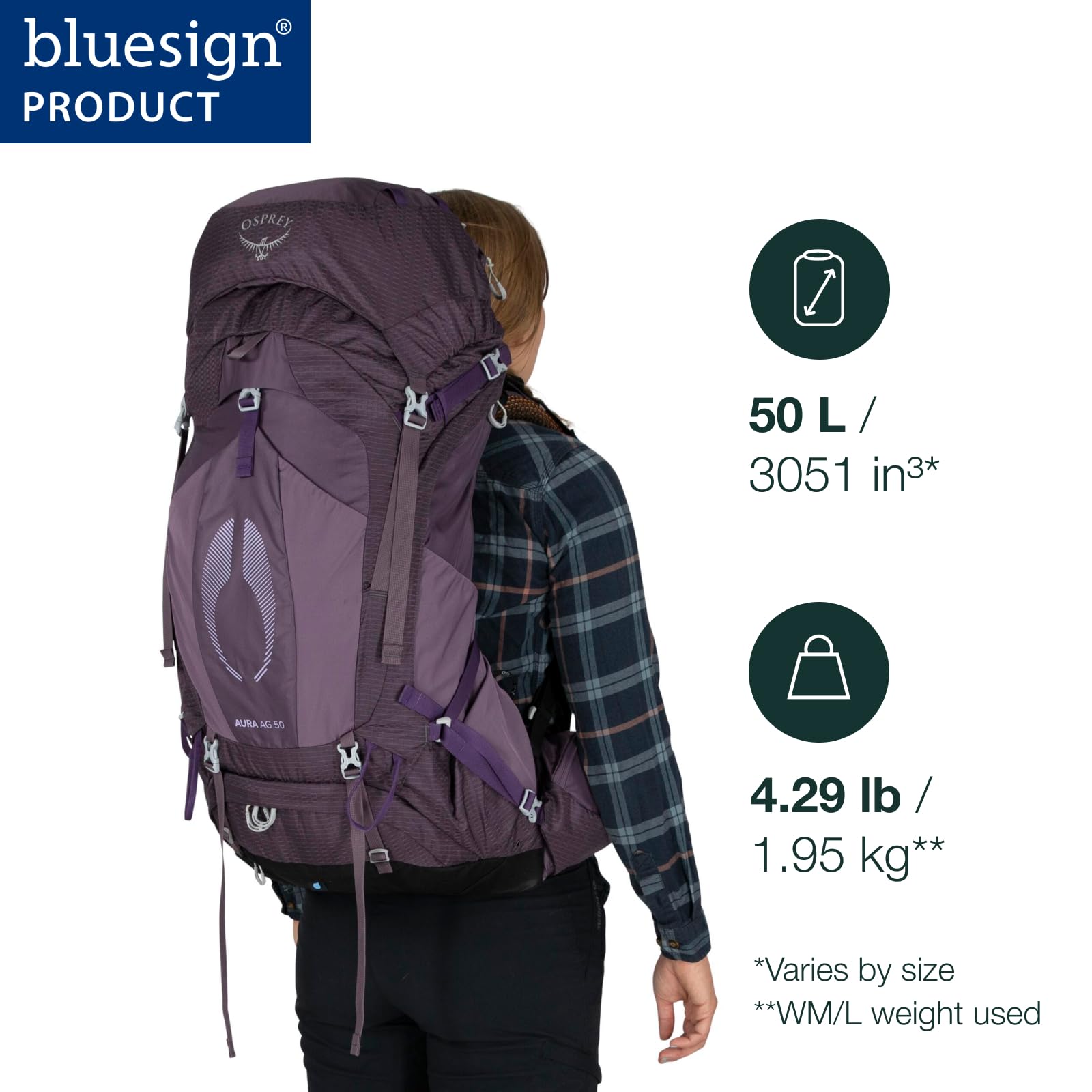 Osprey Aura AG 50L Women's Backpacking Backpack, Enchantment Purple, WM/L