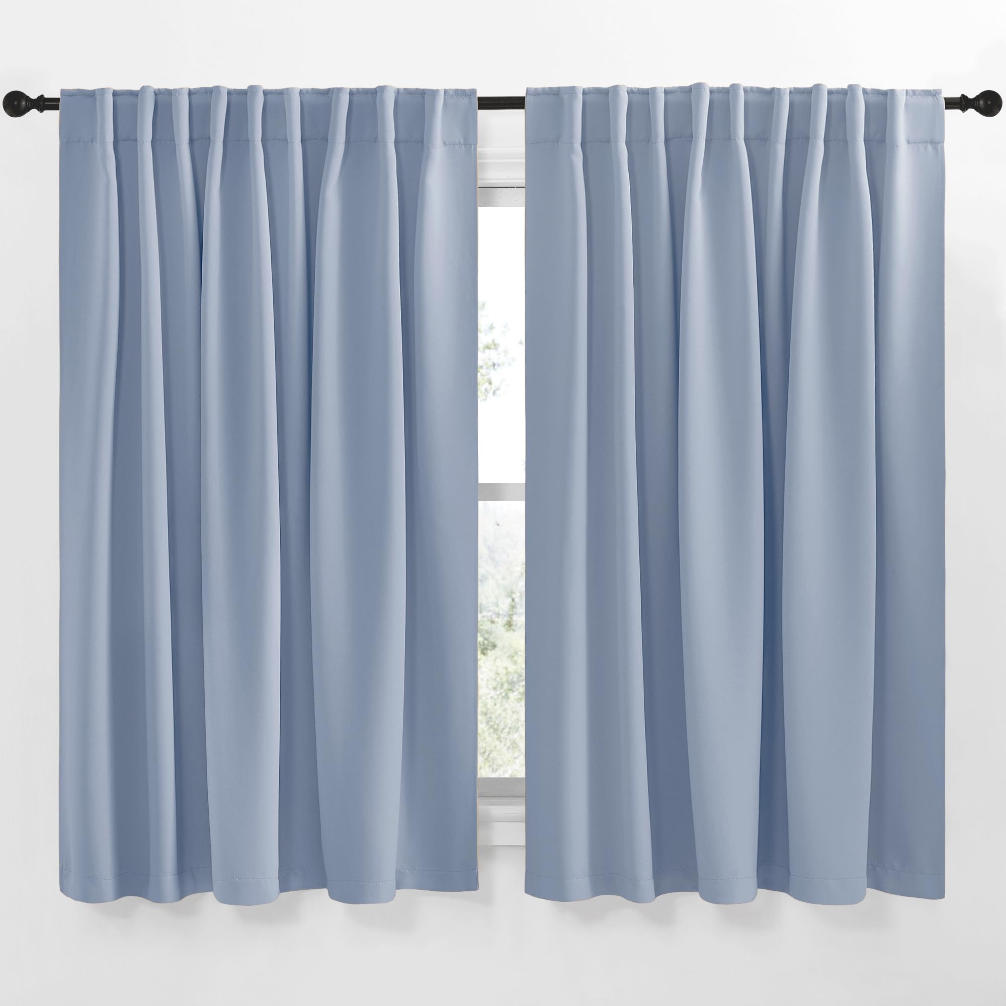 NICETOWN Blackout Curtain Panels Window Draperies - (Vintage Blue Color) 62x63 inch, 2 Pieces, Insulating Room Darkening Blackout Drapes for Doorway Shower Bathroom Laundry Room Bifold Door