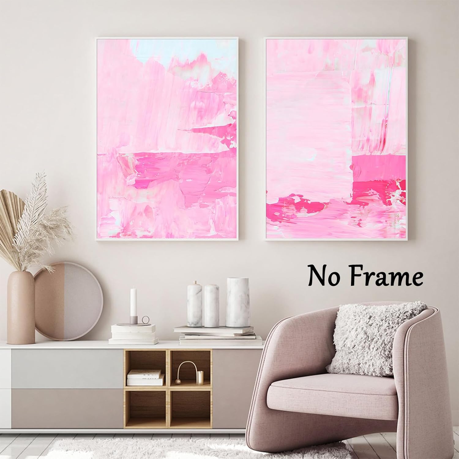 XBUMHOAL Abstract Art Print Wall Art - Pink Canvas - Living Room Decor - 24x16inchx3 Unframed