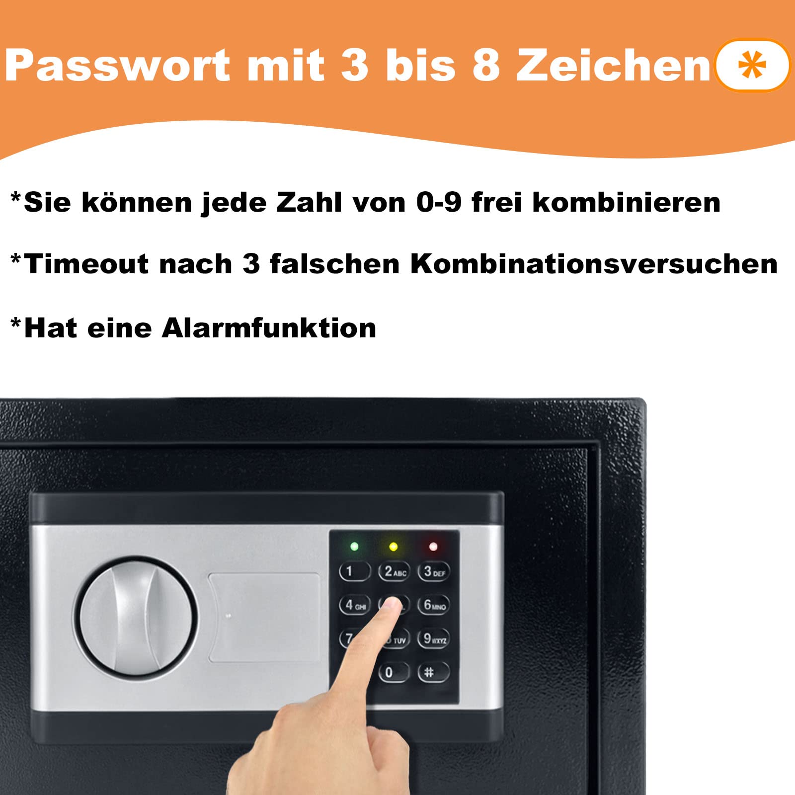 UISEBRT Elektronischer Safe Tresor Klein Möbeltresor Eisenstahl Wandsicher mit Digitaler Passwort & 2 Sicherheitsschlüssel Tresor für Hause Büro Hotel, Schwarz - 35x 25x25cm