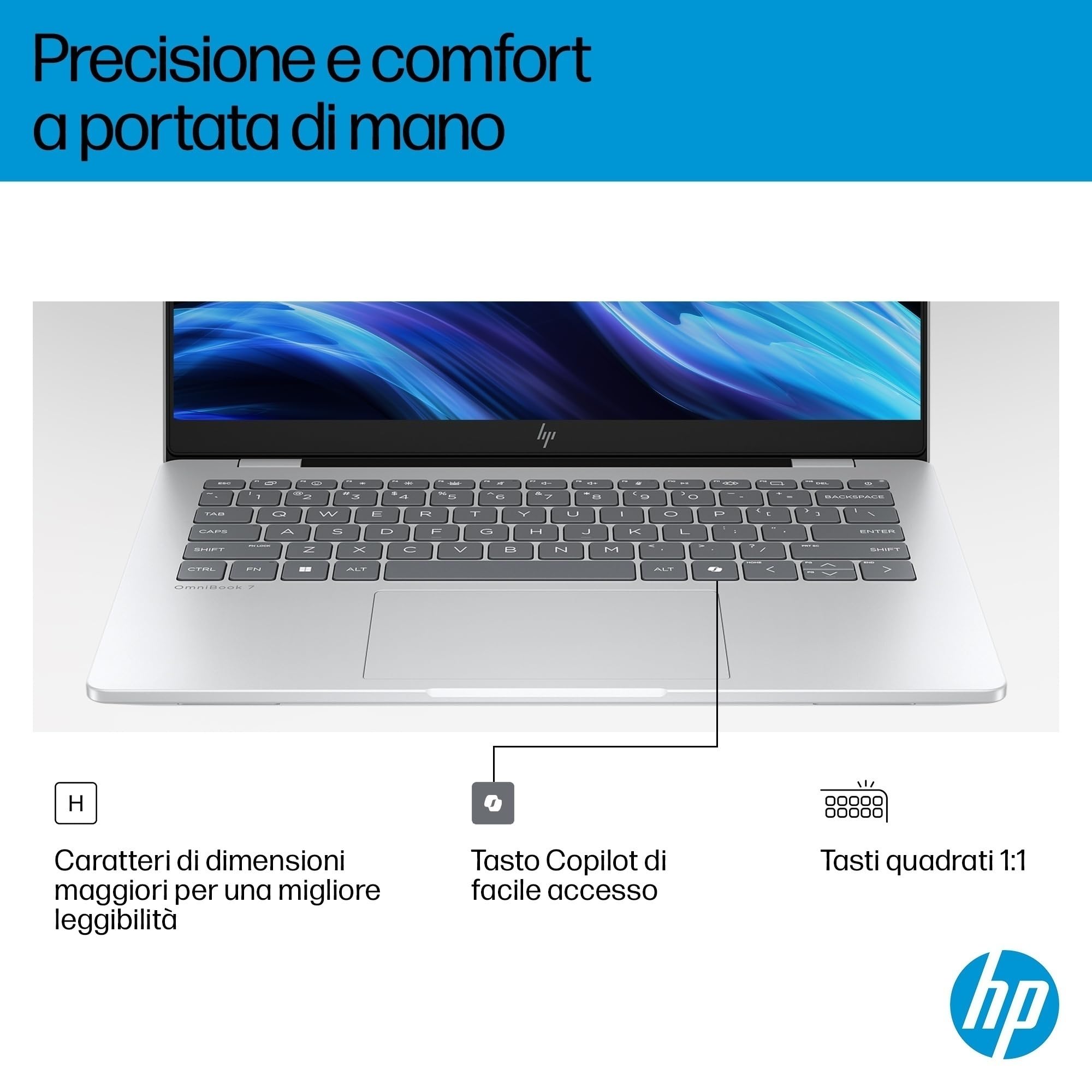 HP OmniBook 7 AI 14-fr0001sl, Notebook, Intel Core Ultra 5-225U, 16GB RAM, 512GB SSD, Display 14” OLED 2K 300 Nits, AI PC, 5MP IR Privacy Cam TNR, Windows 11, Argento