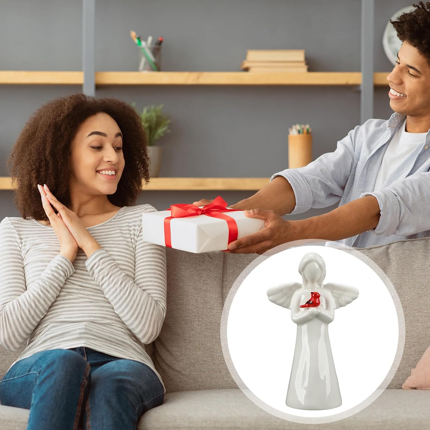 Riakrum Ceramic Guardian Angel Night Light Lighted up Angel Willow Messenger with Lighting Gift for Birthday, Encouragement, Sympathy, or Christian Home Decor - Image 5