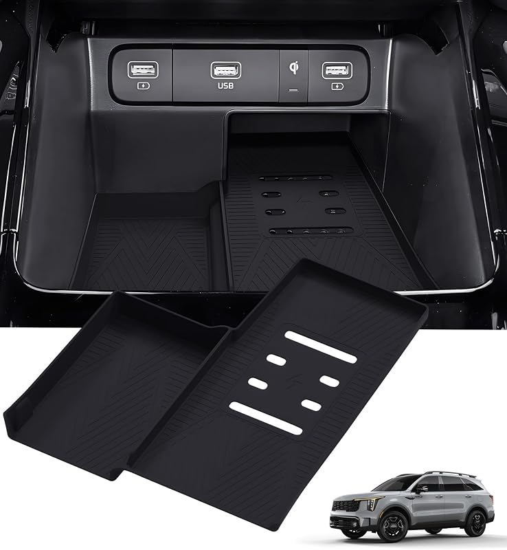 Tapete Protetor de Silicone para Carregador sem Fio do Console Central Kia Sorento 2021–2026, Preto Katorn