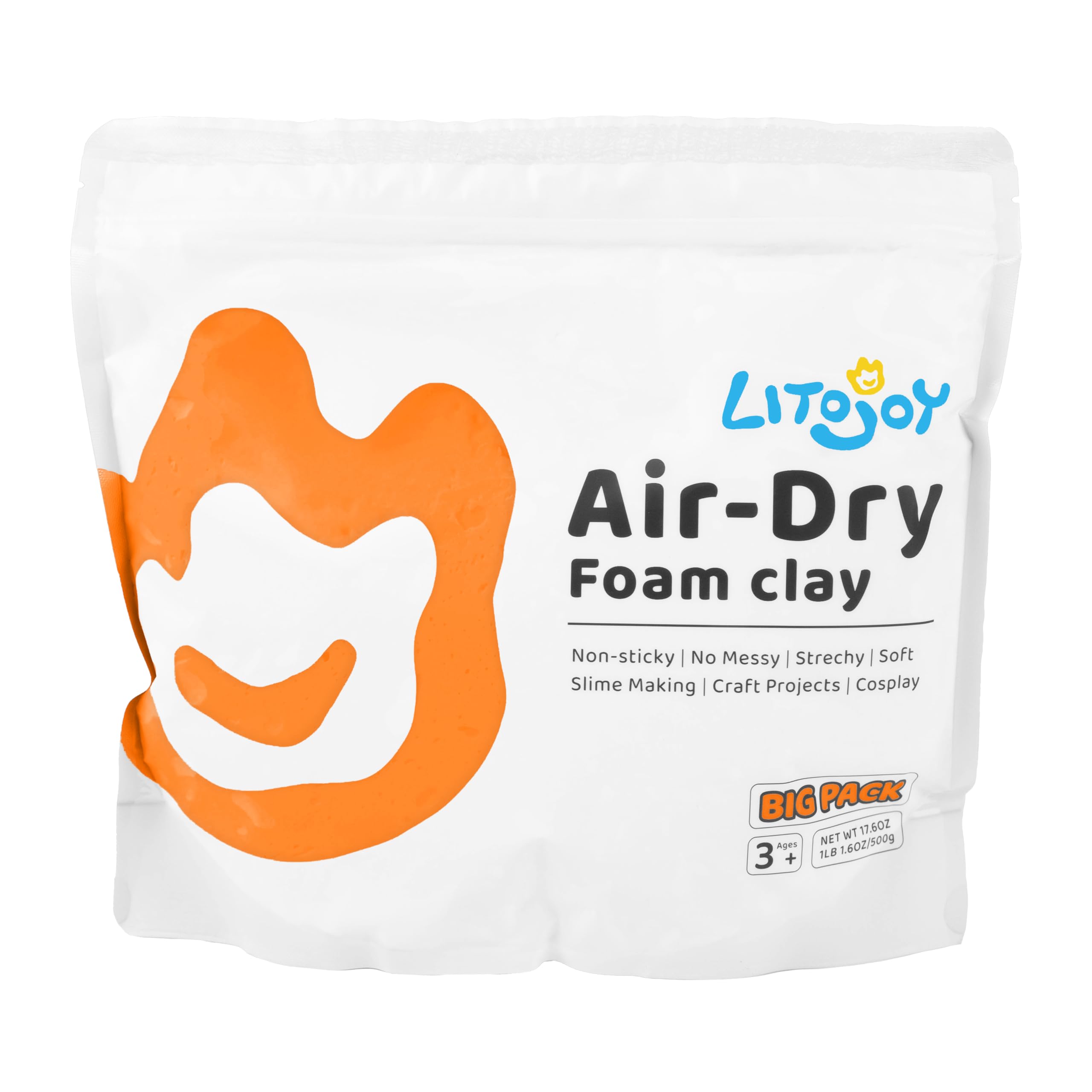 Orange Air Dry Foam Clay - Modeling, Soft, Light Weight for School Supply, Art Projects, Deco Flower Mirror, Cosplay Props, Halloween Pumpkin, Slime Supplies- 1.1 Lbs / 500 Grams (Orange)