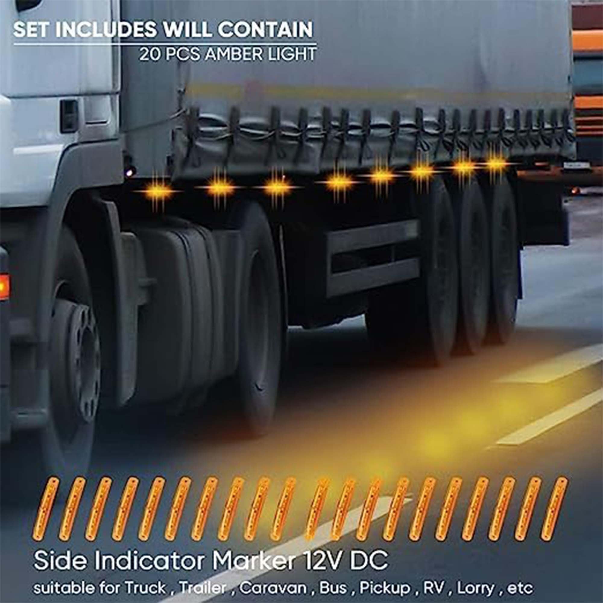 LED Luz de Señalización Ámbar 24V Intermitente Lateral Luces, Remolque Marcador Del Lado Trasero Lámpara, Luces para Coche Camión Autobús Furgoneta Barco Caravana, Cable Marcador, Rv 4 Piezas