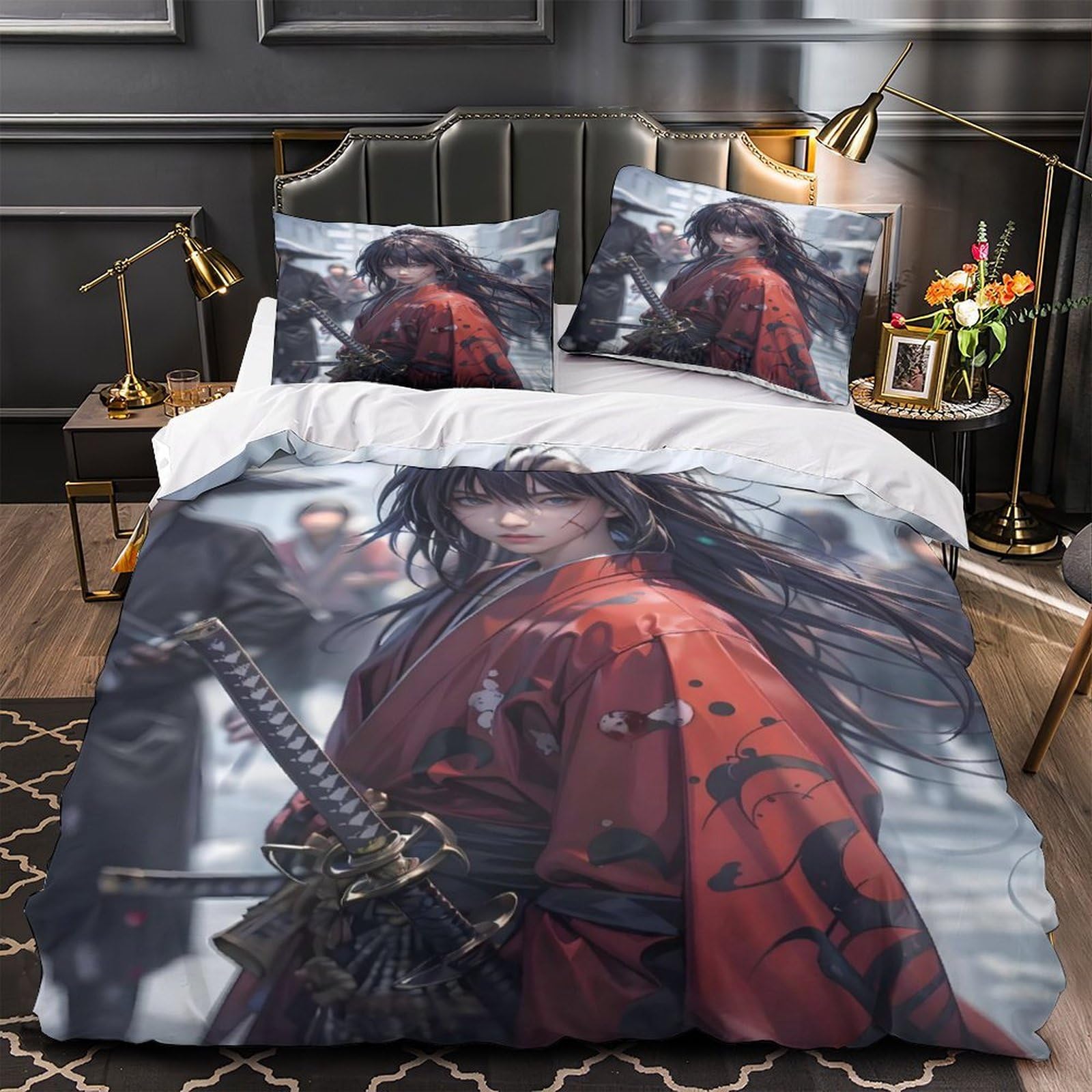 Parure de lit anime guerrier japonais 3D pour décorer la chambre d'un adolescent passionné manga