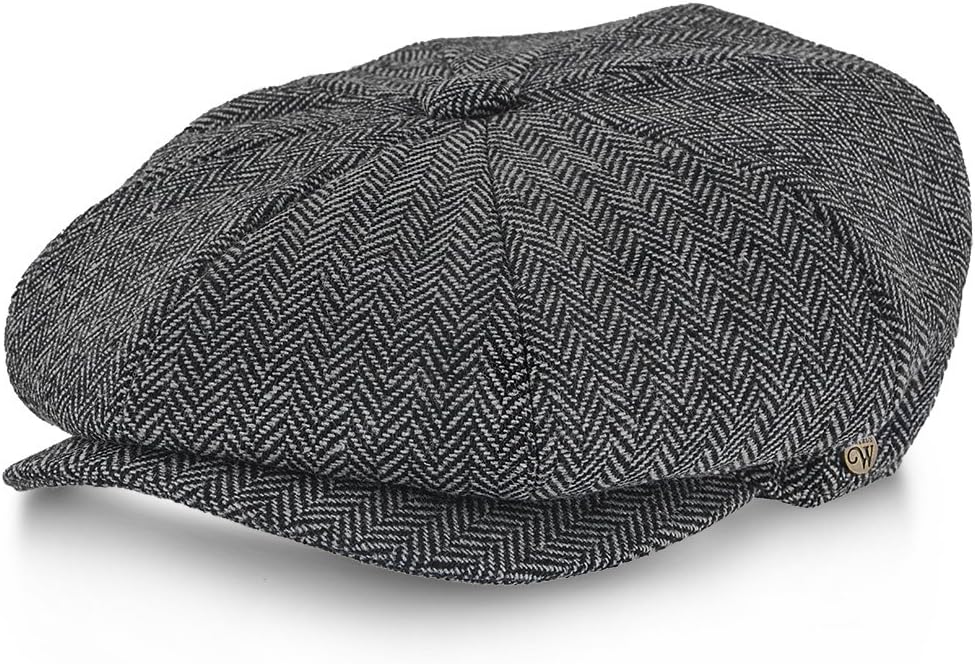 Wool Blend 8 Panel Newsboy Cap – 1920s Vintage Style, Quilted Lining, Double Snap Brim & Grosgrain Sweatband