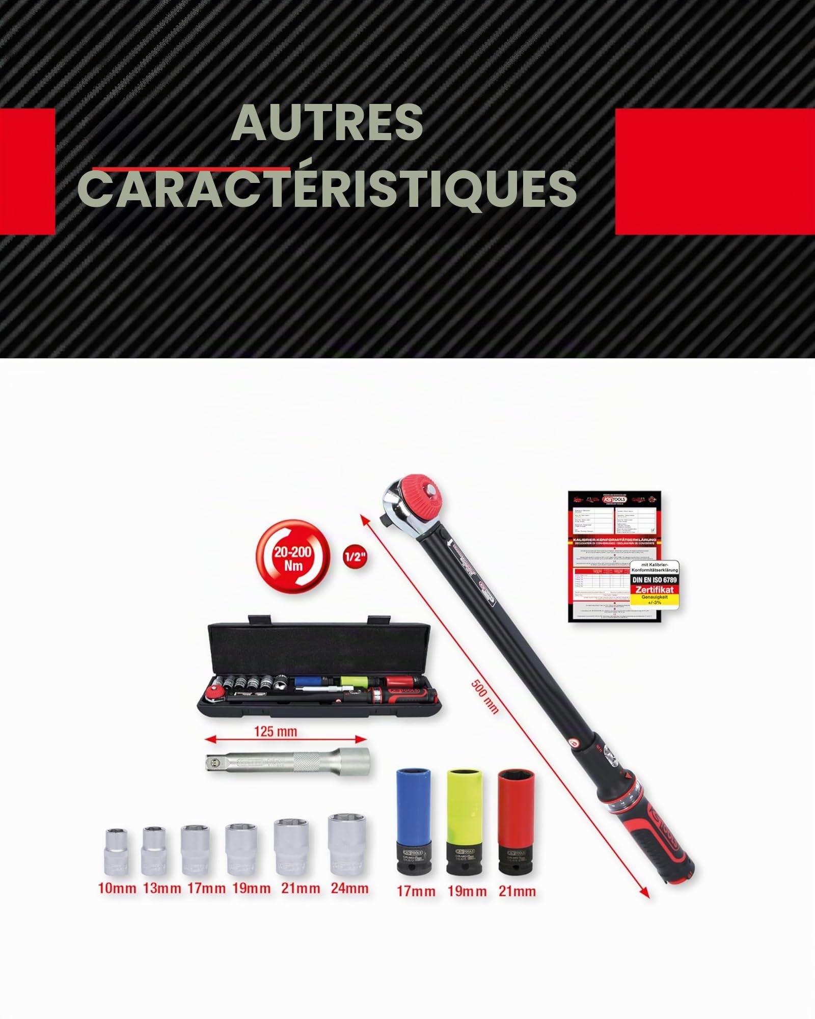 KS TOOLS 1/2" Jeu de clés dynamométriques ERGOTORQUE, 20-200Nm, 11 pièces