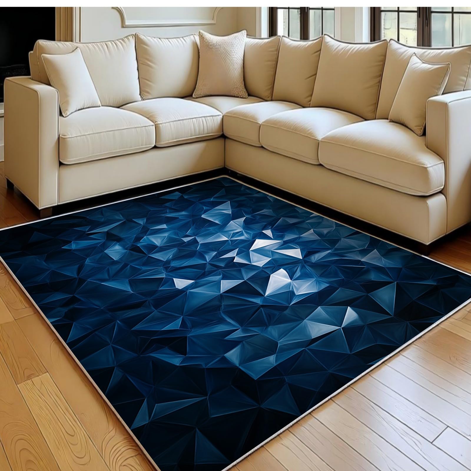 Tapis de salon bleu antidérapant en flanelle pour sol glissant