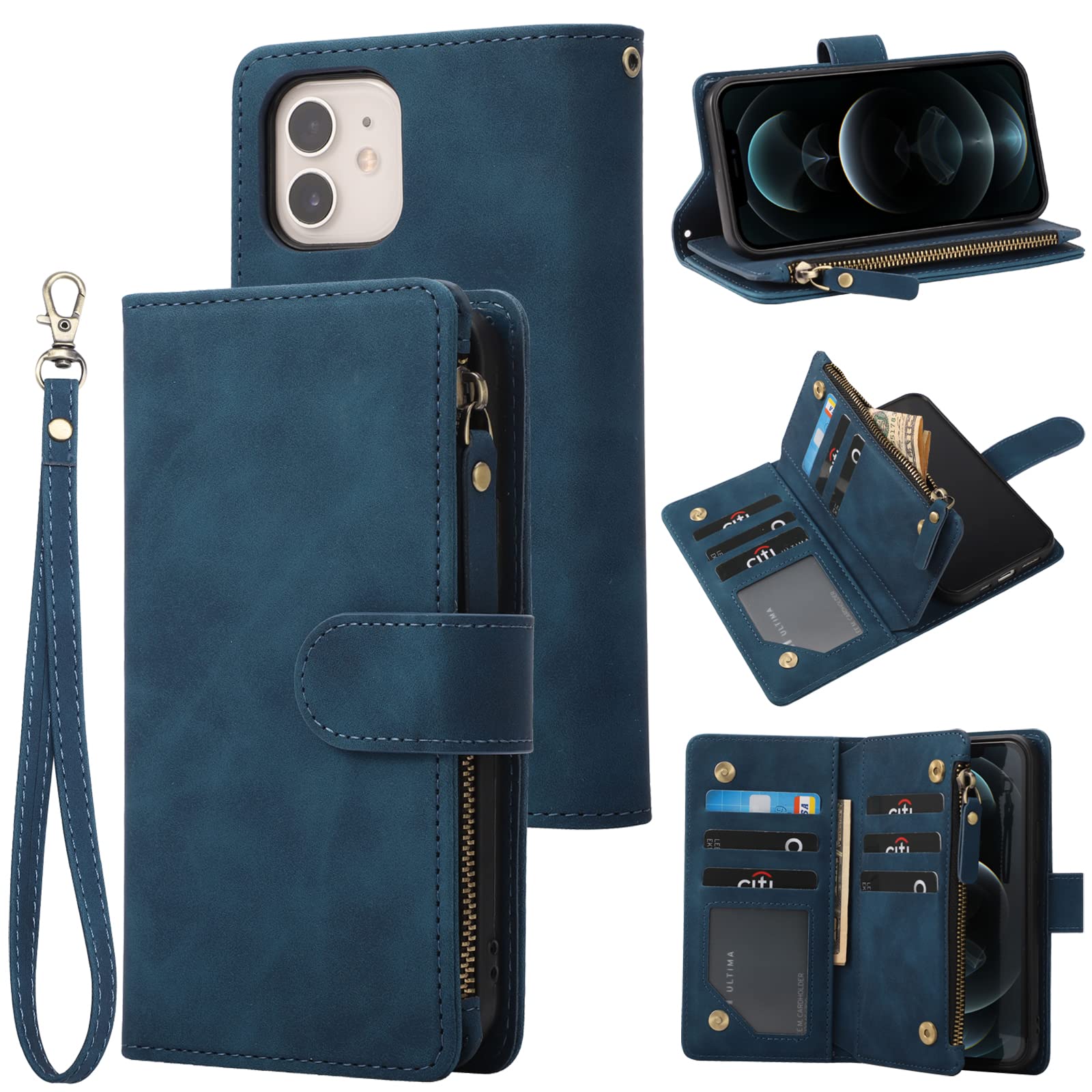 RANYOK Wallet Case Compatible with iPhone 11 (6.1 inch), Premium PU Leather Zipper Flip Folio Wallet RFID Blocking with Wrist Strap Magnetic Closure