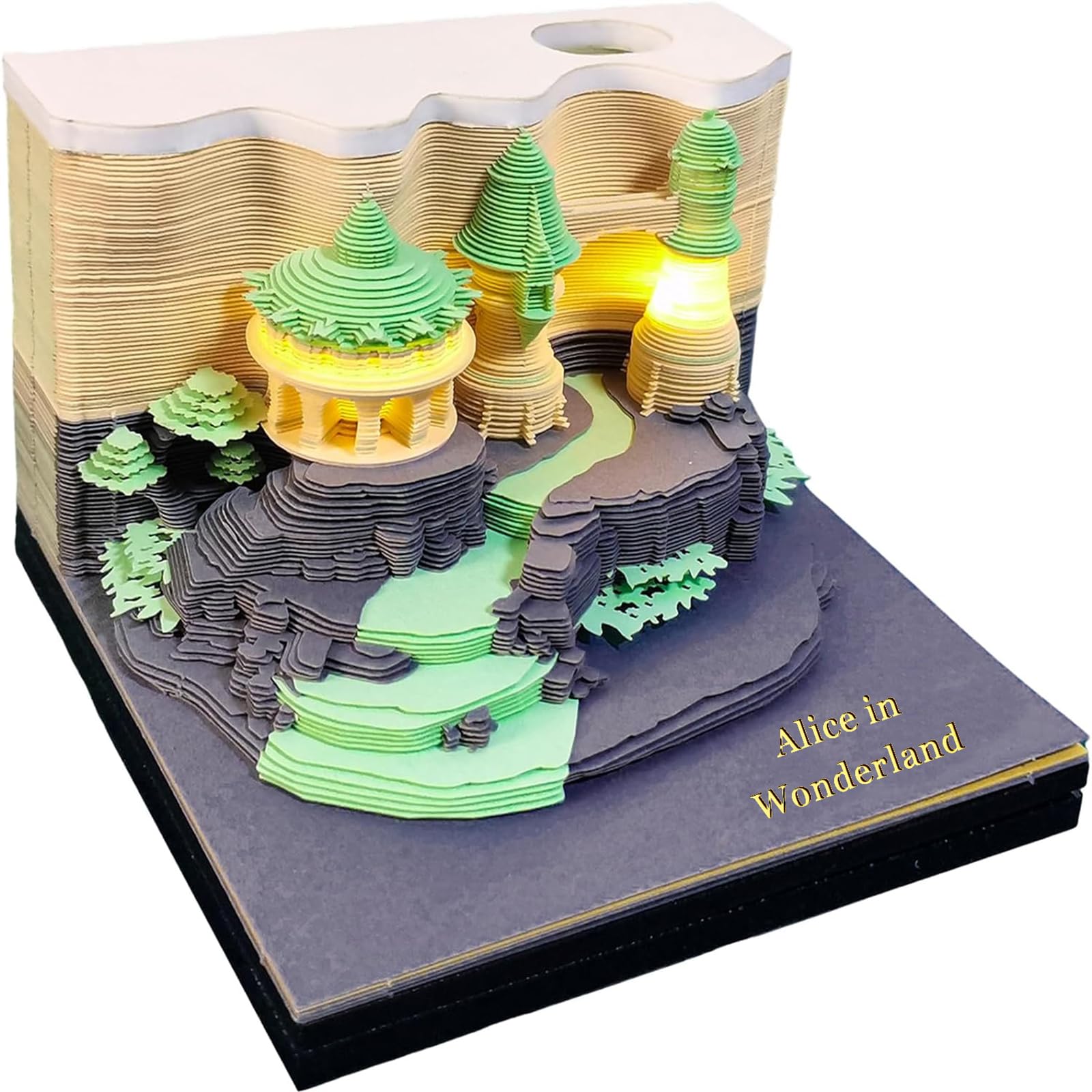 210 Sheets Castle 3D Memo Pad with Light, Alice in Wonderland Paper Art Non-Sticky Convenience Stickers Papers Card Craft, Original 3D Art Notepad DIY Post Notes…