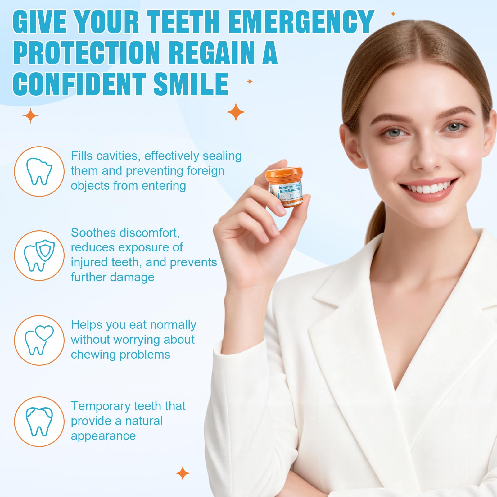 Empaste Dental Profesional, Cemento Dental para Relleno Temporal de Caries y Restauración de Emergencia, 15g