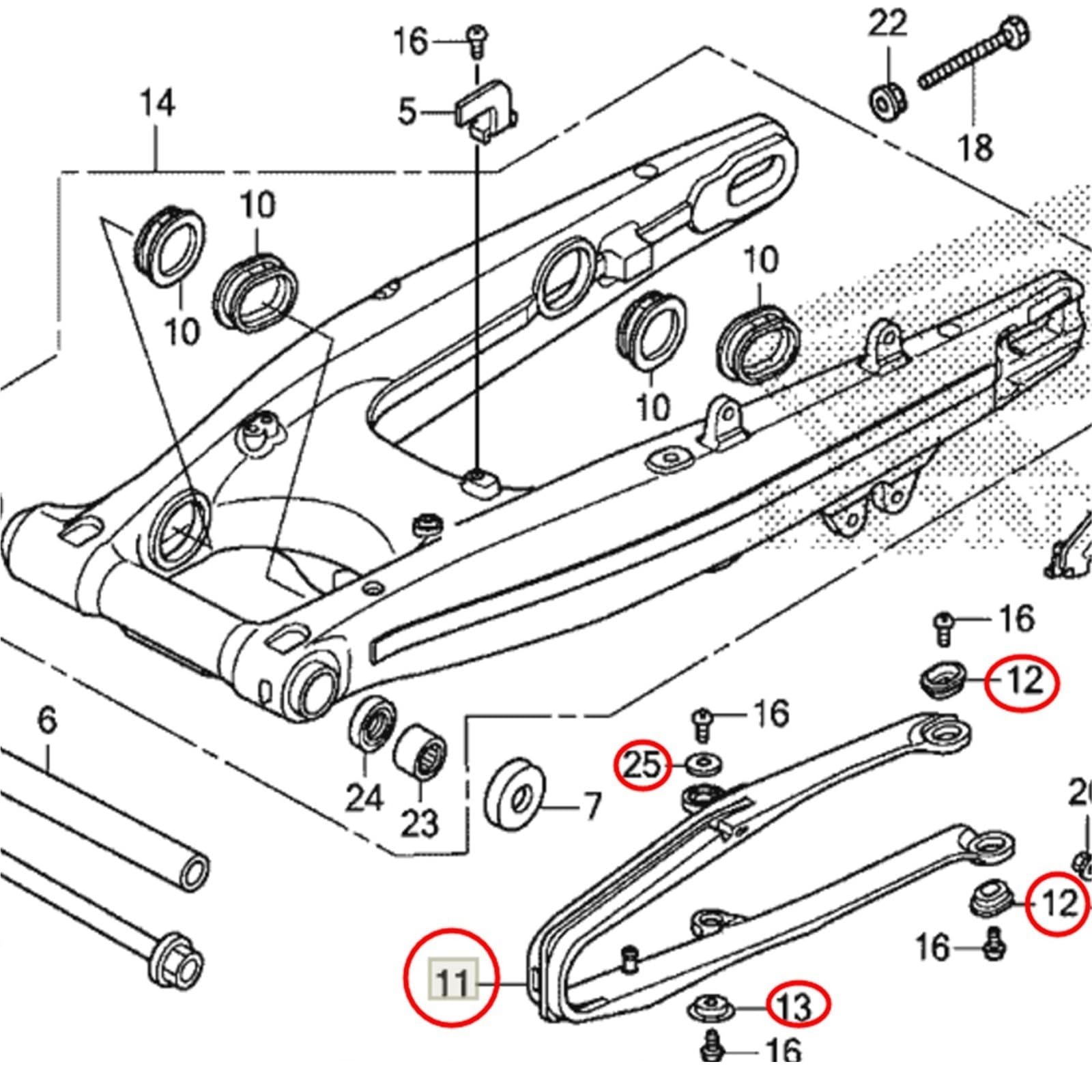 ochraniacz wahacza Pasuje do CRF250L 250RL CRF250M/S 2012-2021. 52170-KZZ-900 Zestaw podkładek dystansowych prowadnicy łańcucha wahacza(Slider Kit Black-Red)