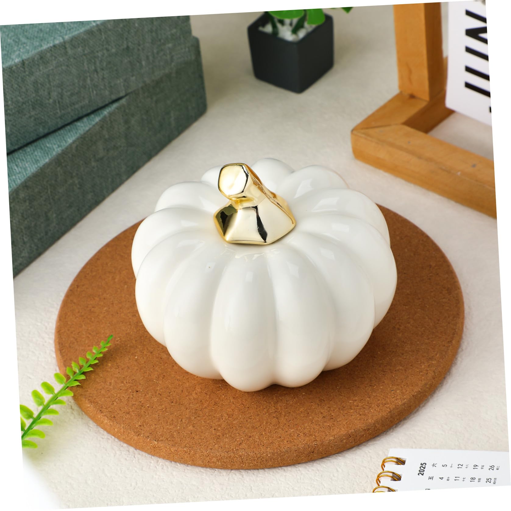 Keramik Kürbis Ornament Weiß Halloween Dekoration Deko Feier Herbst Party