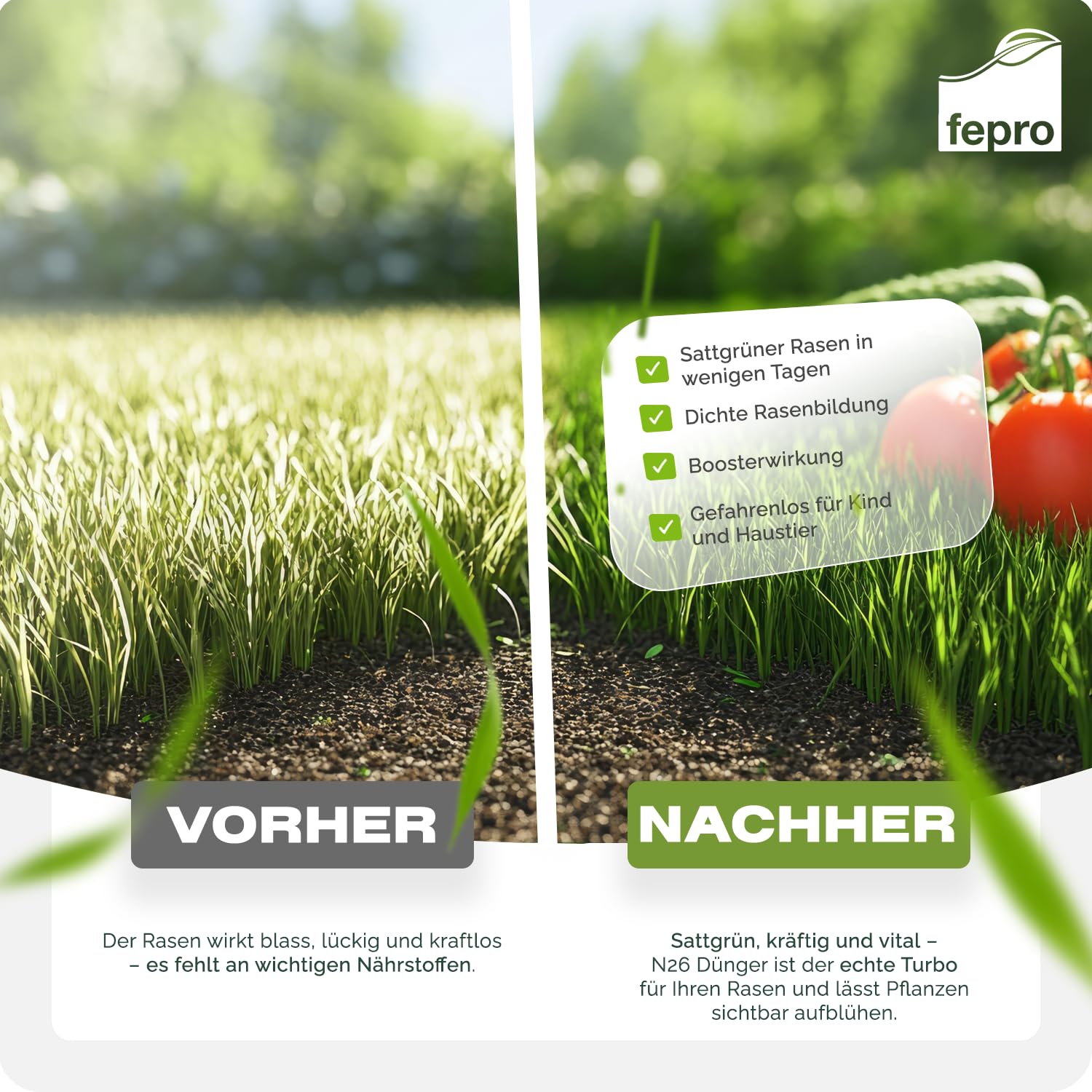 Fepro® N26 Rasendünger Power-Boost 25 kg | Profi-Stickstoffdünger mit Schwefel (26-0-0+13) | Turbo-Wachstum für sattgrünen Rasen & starke Pflanzen | Ammonsulfatsalpeter für Rasen, Obst & Gemüse