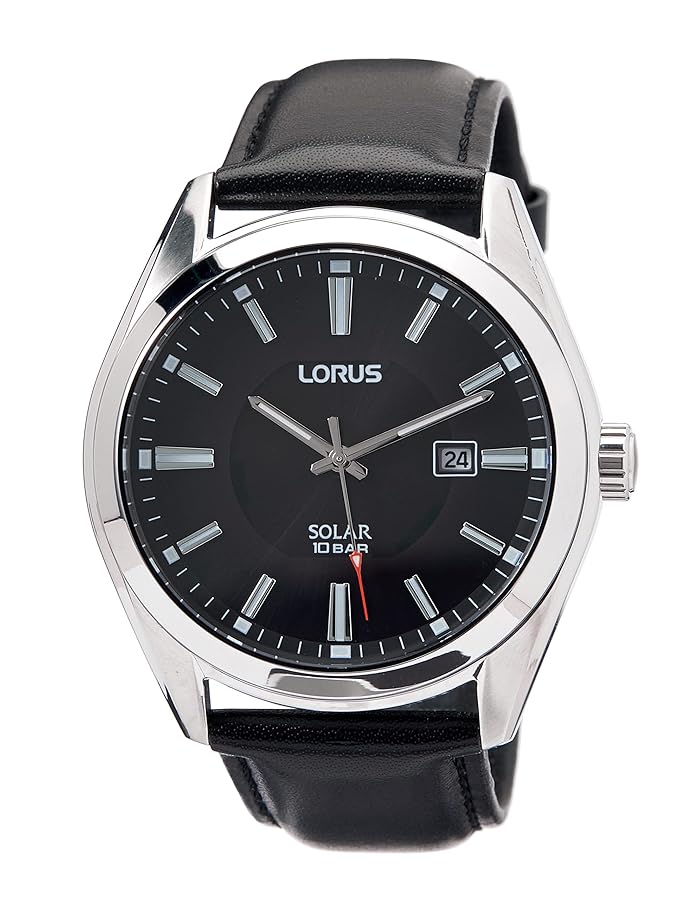 Lorus Herren-Uhr Solar Edelstahl mit Lederband RX339AX9