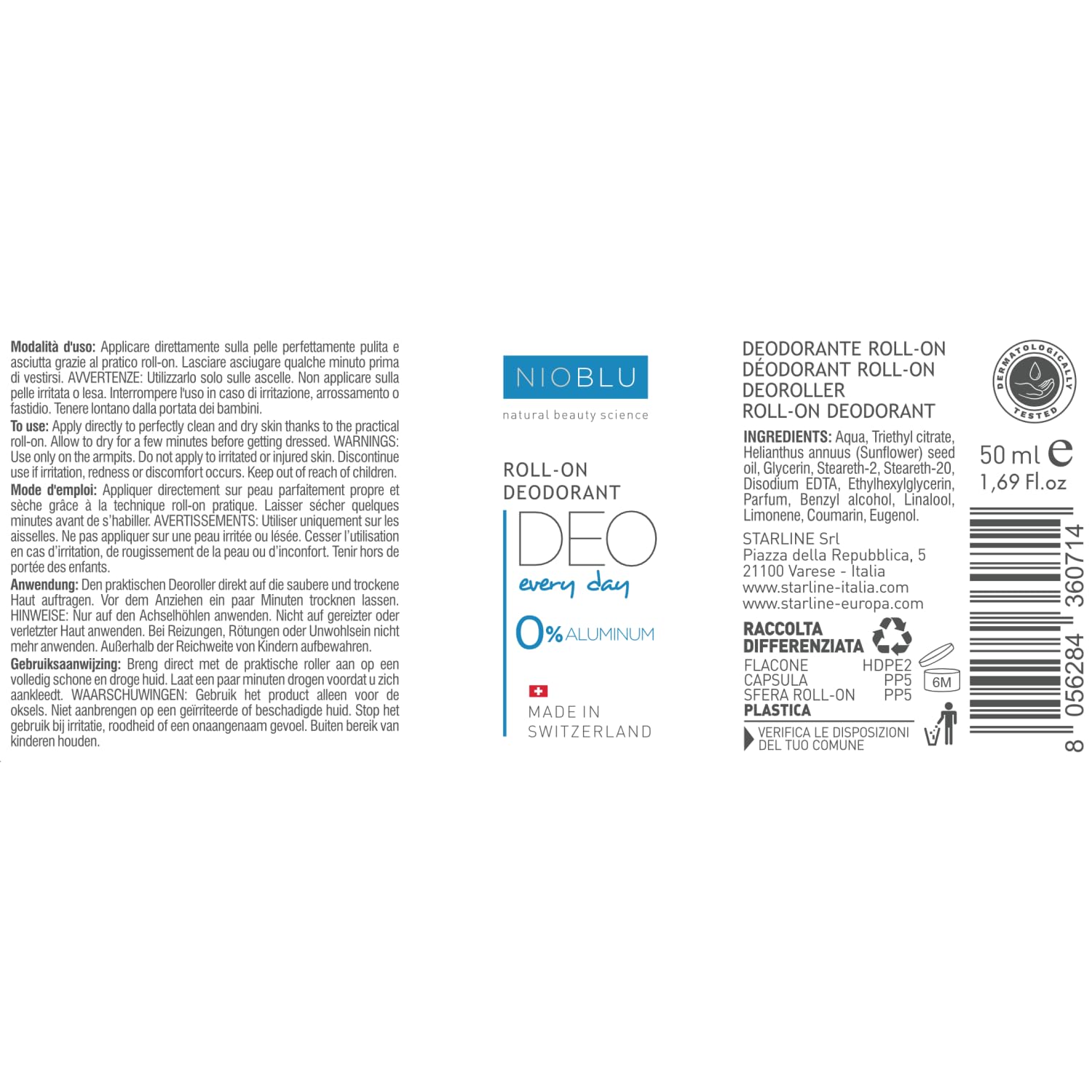 Deodorante Roll-On 0% Alluminio 10 pezzi da 50 ml – Protezione Naturale per Pelli Sensibili – Senza Sali di Alluminio