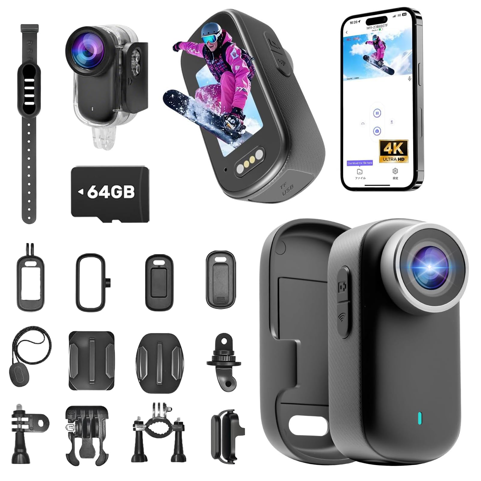 Amazon | ZAIDER アクションカメラ 小型 4K ビデオカメラ ウェアラブル
