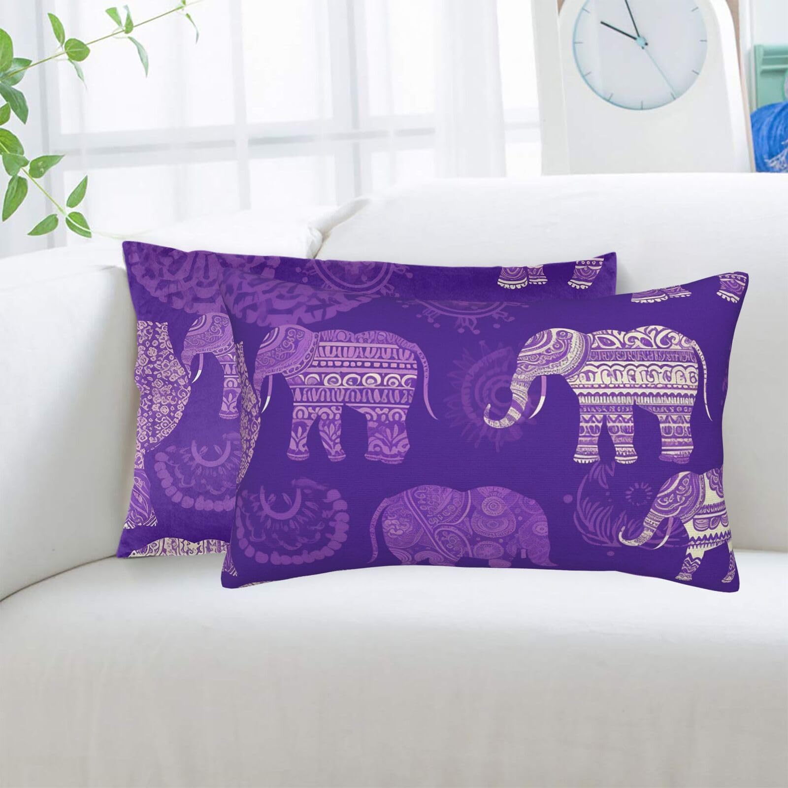 Purple Elephant Standard Pillowcases Sets of 2, Ultra Soft Microfiber Plush Pillow Cases 14"X20" Comfort Decorative Throw Pillow Cover with Hidden Zipper for Bedroom, Sofa, Couch