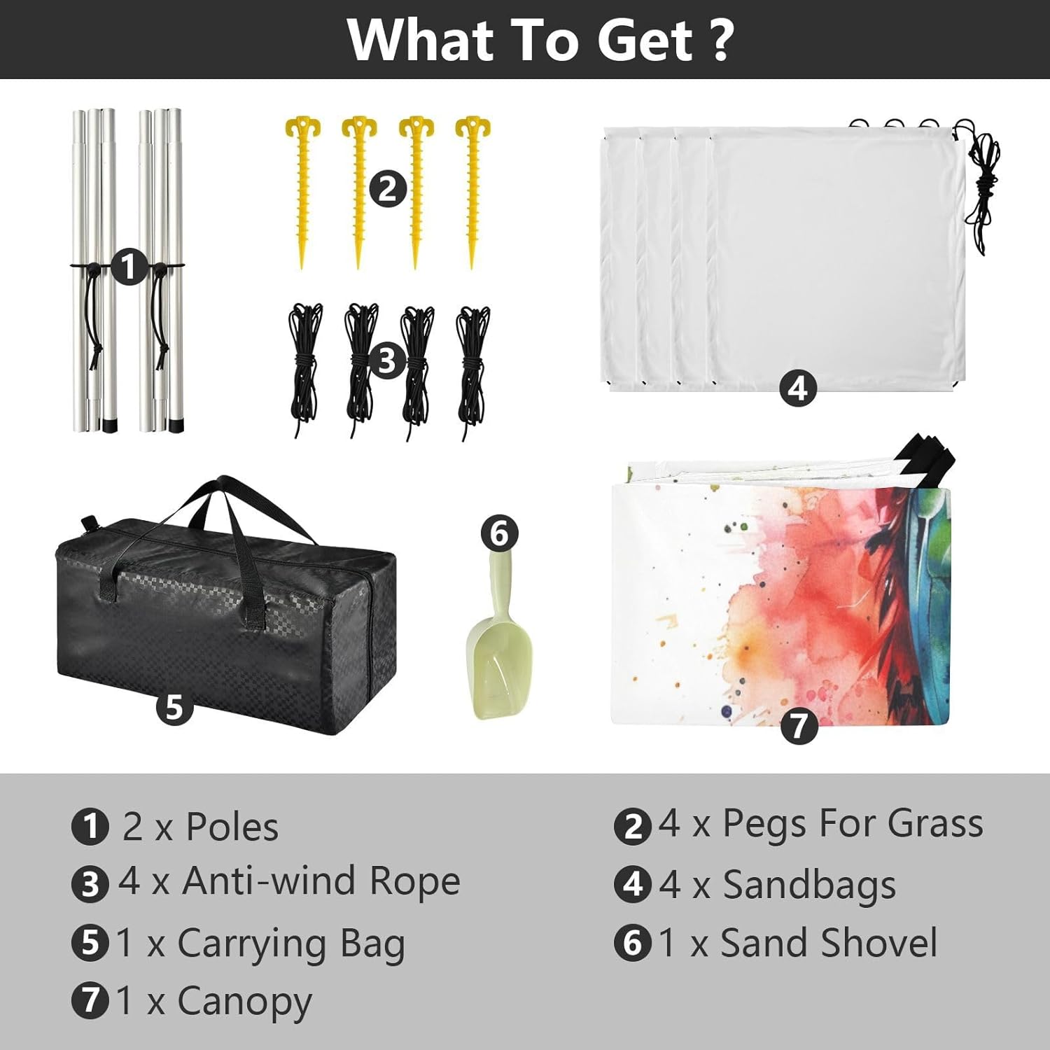 ALAZA Parrot Portrait Beach Tent Sun Shelter UPF50+ Protection Beach Shade Canopy w/ 4 Sandbags for Outdoor Camping, Fishing, Backyard Fun, Picnic, 10x9 ft