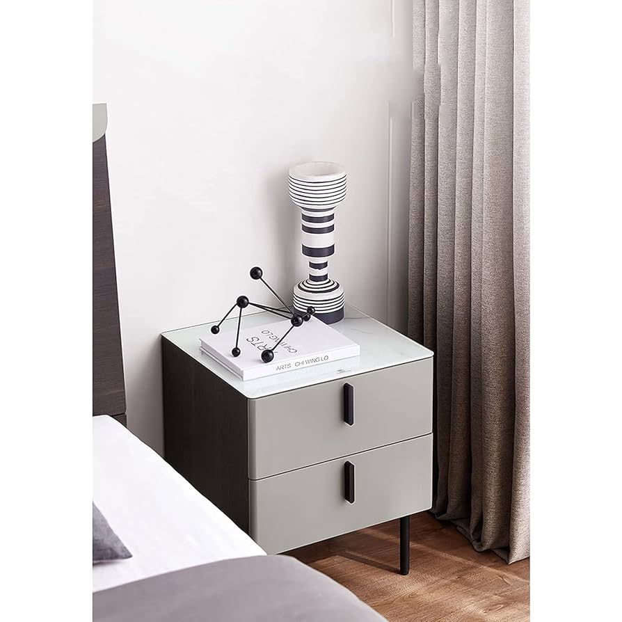 Amazon｜マーブリング、グレーのベッドサイドテーブル、引き出し