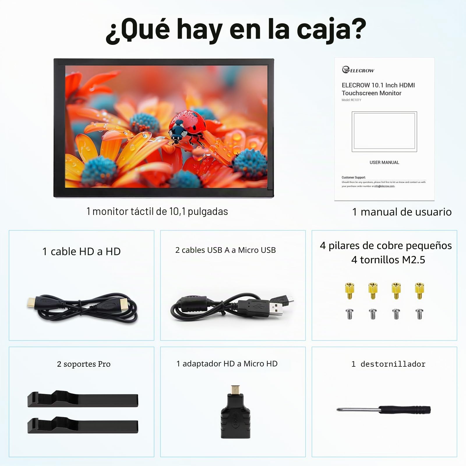 ELECROW Monitor Portátil, 10.1 Pulgadas 1280 * 800 Pantalla Táctil Monitor Compatible con Raspberry Pi, PC