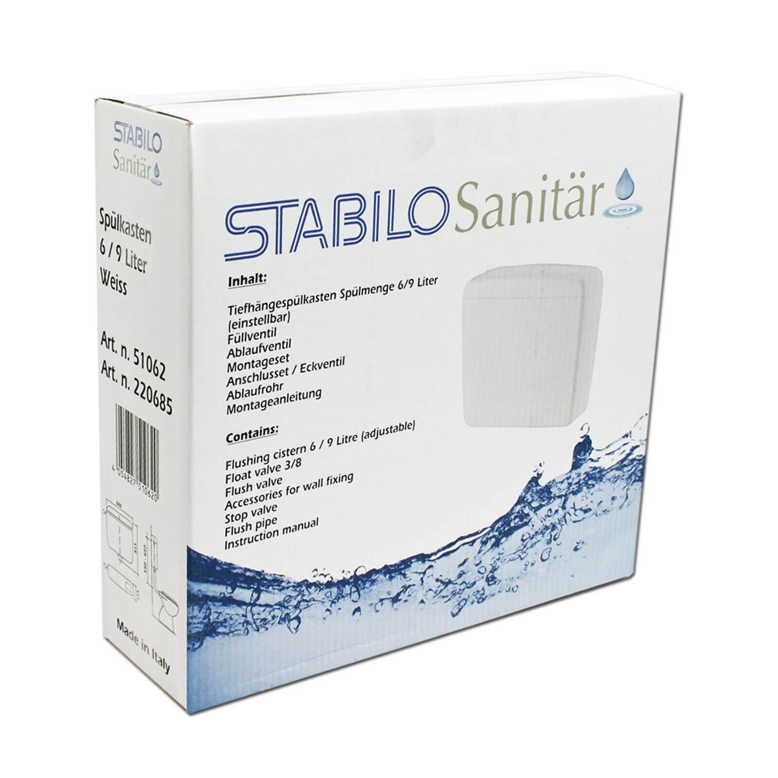 Stabilo-Sanitaer WC Aufputz-Spülkasten Toilette Tiefhängespülkasten Spülung 6-9 Liter einstellbar weiss mit Zubehör Kunststoff Start-Stop-Taste Wassersparfunktion