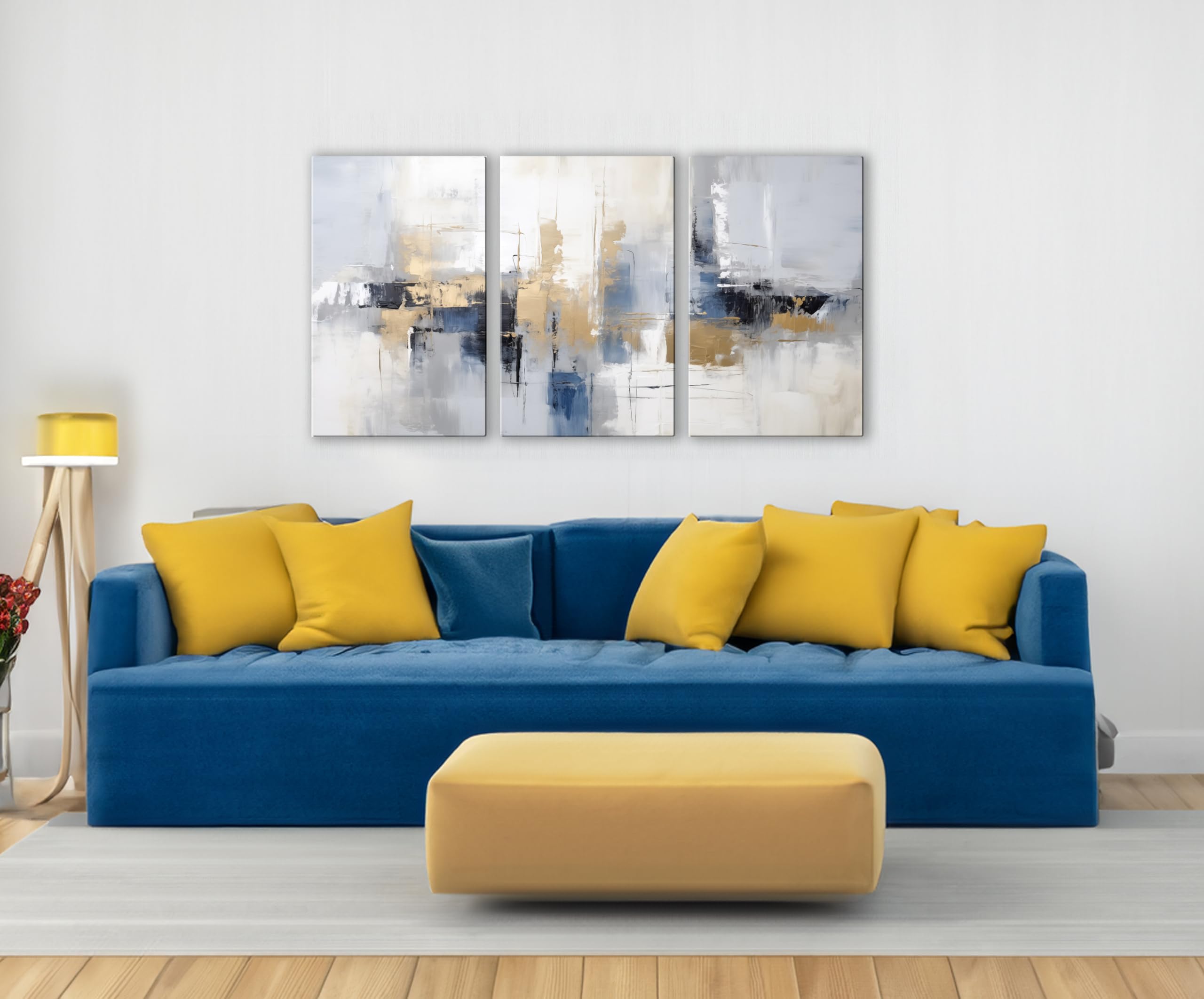 INTELIENZOS Tres cuadros modernos para decoracion de salon 120x61cm, 3 lienzos de Océano, estilo abstracto, Abs 4